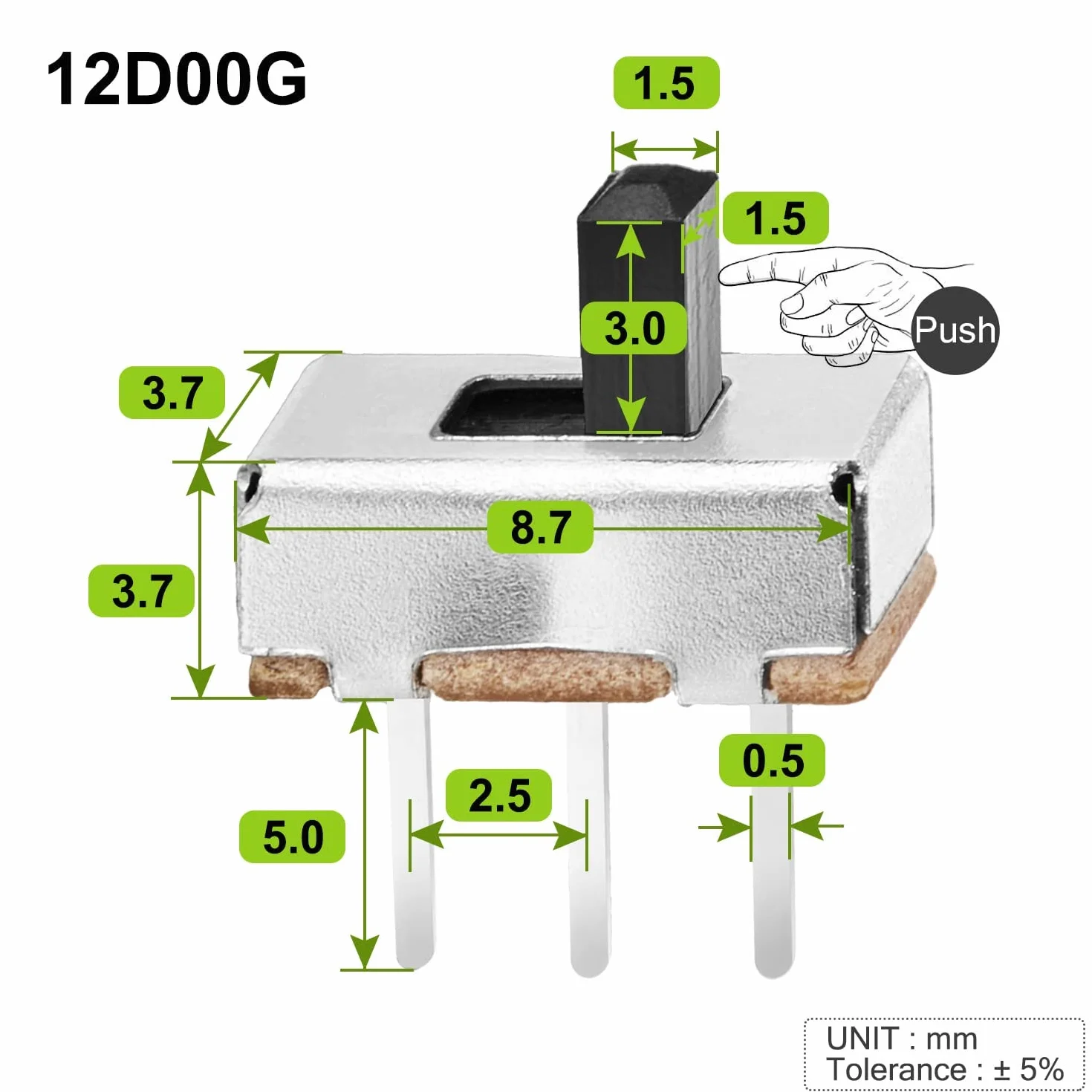 Przełączniki suwakowe SPDT 3 mm 50V 0.5A SS12D00-G3 200 szt.