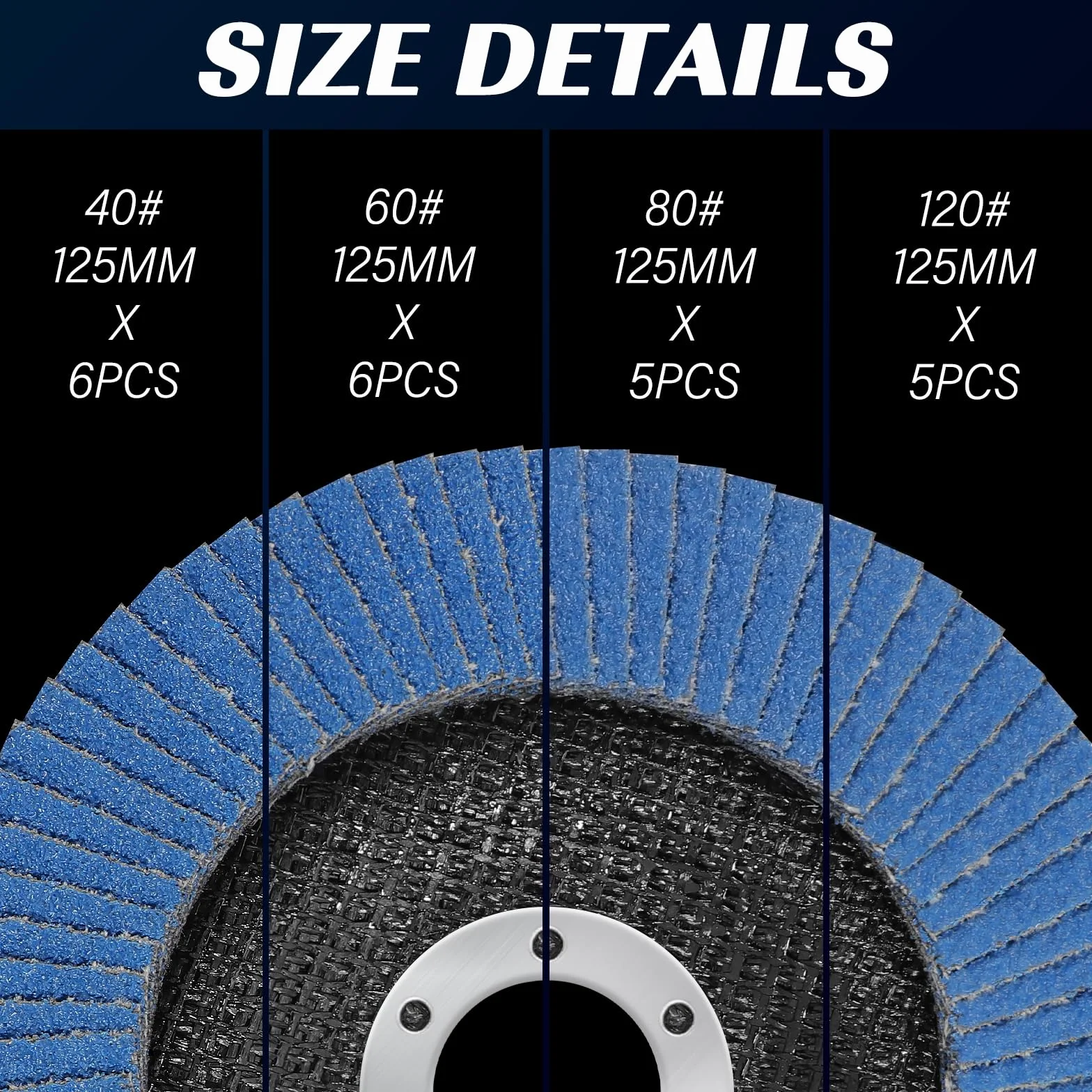 Tarcze szlifierskie 125mm do szlifierki kątowej na metal i drewno, tarcza wachlarzowa, ziarnistość 40/60/80/120, tarcze lamelowe, tarcza szlifierska do mopa, 22 szt