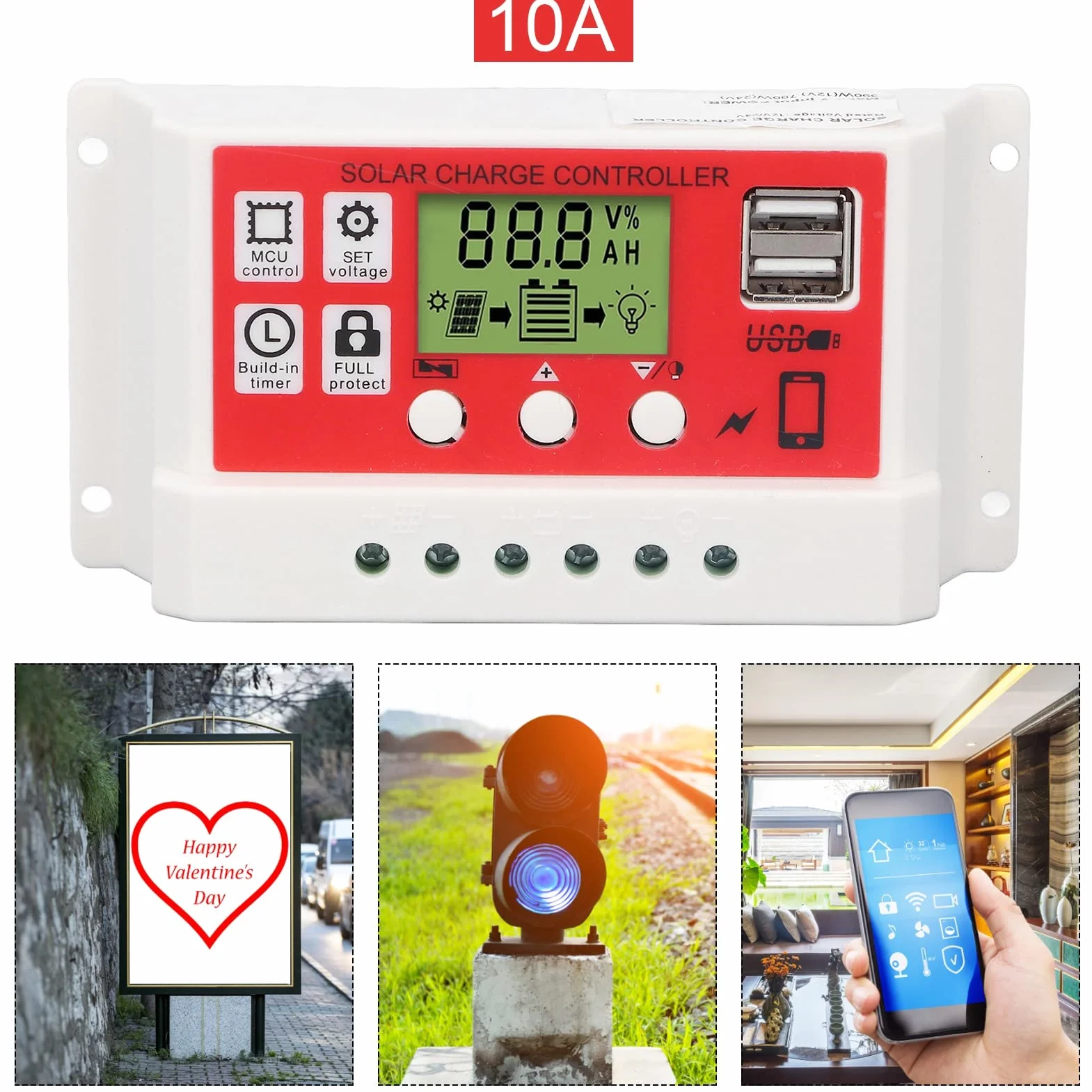 Inteligentny Regulator ładowania słonecznego USB 30A z wyświetlaczem LCD do baterii panelu słonecznego