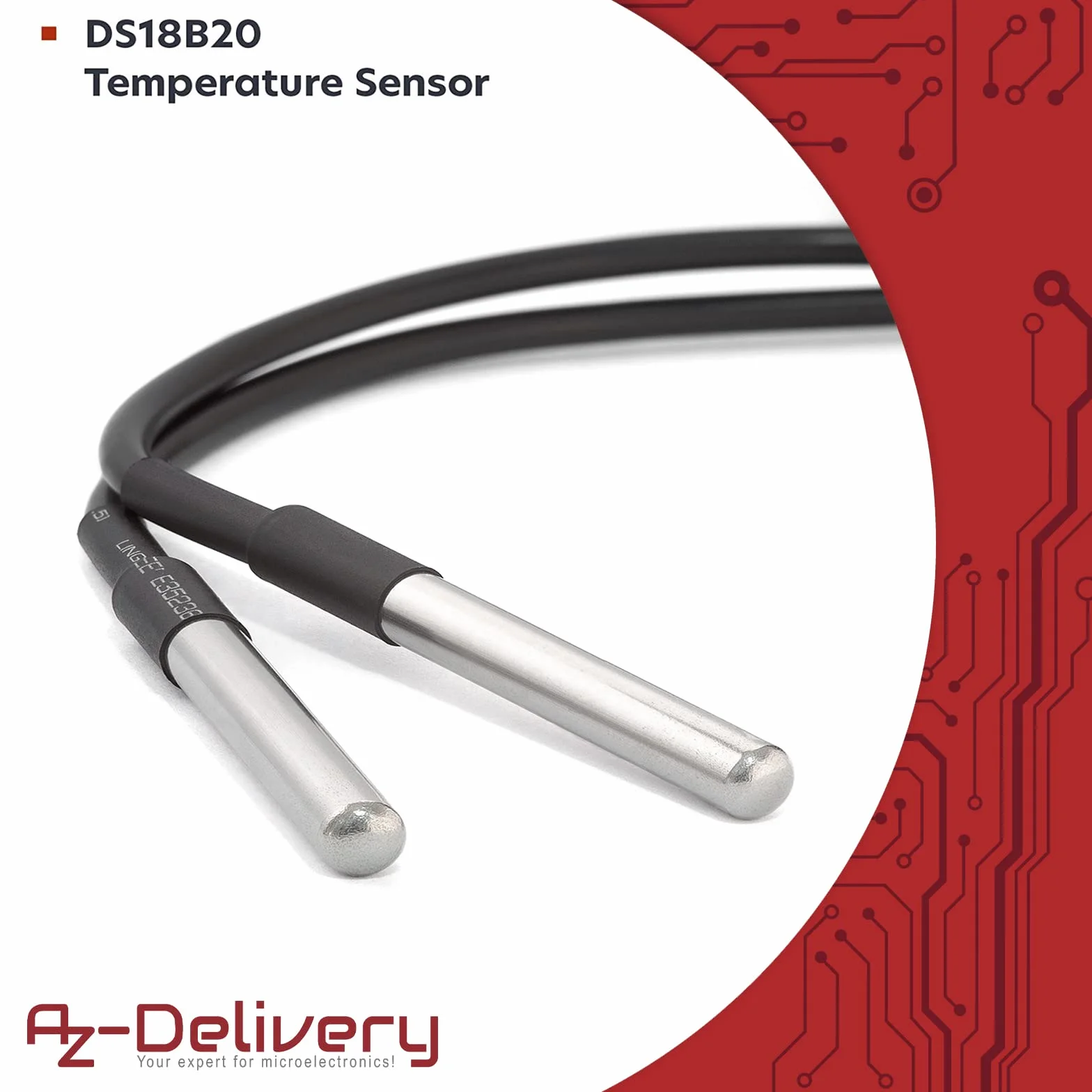 AZDelivery 5 x 1M kabel DS18B20 cyfrowy czujnik temperatury ze stali nierdzewnej sonda temperatury, wodoodporny kompatybilny z Arduino i Raspberry Pi w tym e-book!