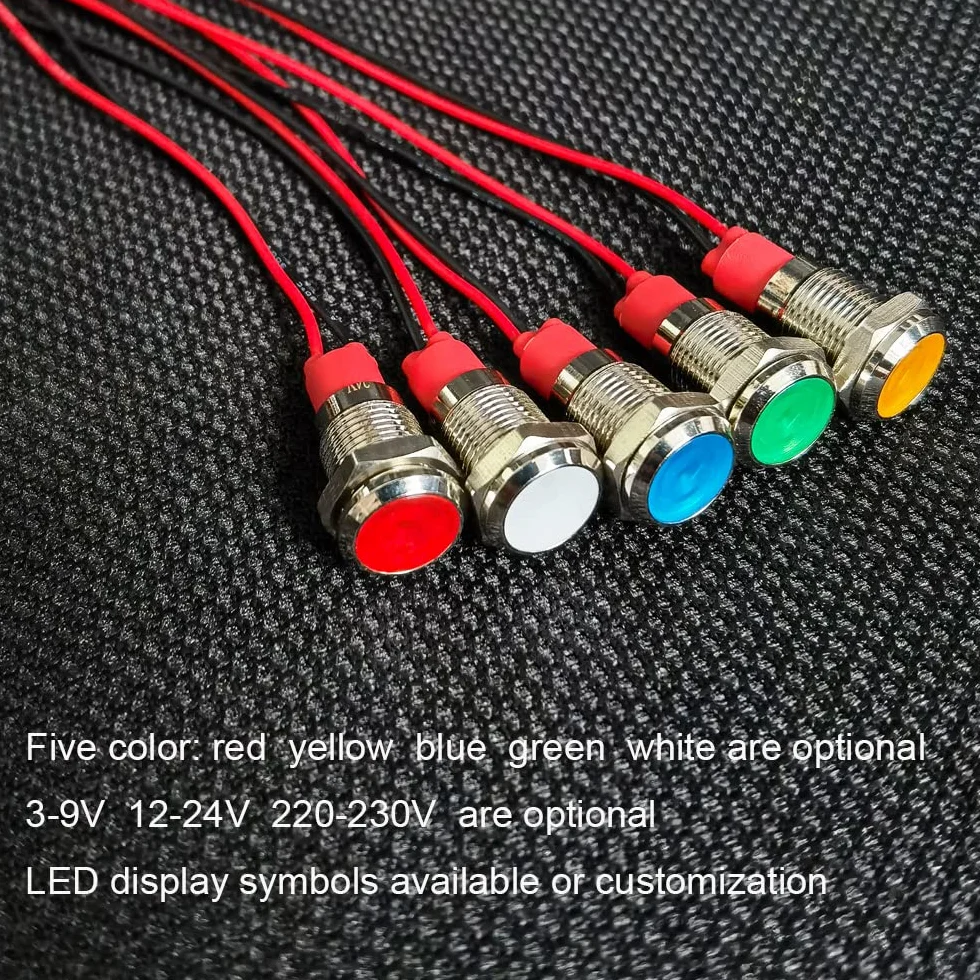GUUZI Lampka Kontrolna LED 10mm 12-24V Wodoodporna Panel Metalowy Czerwony 4 szt