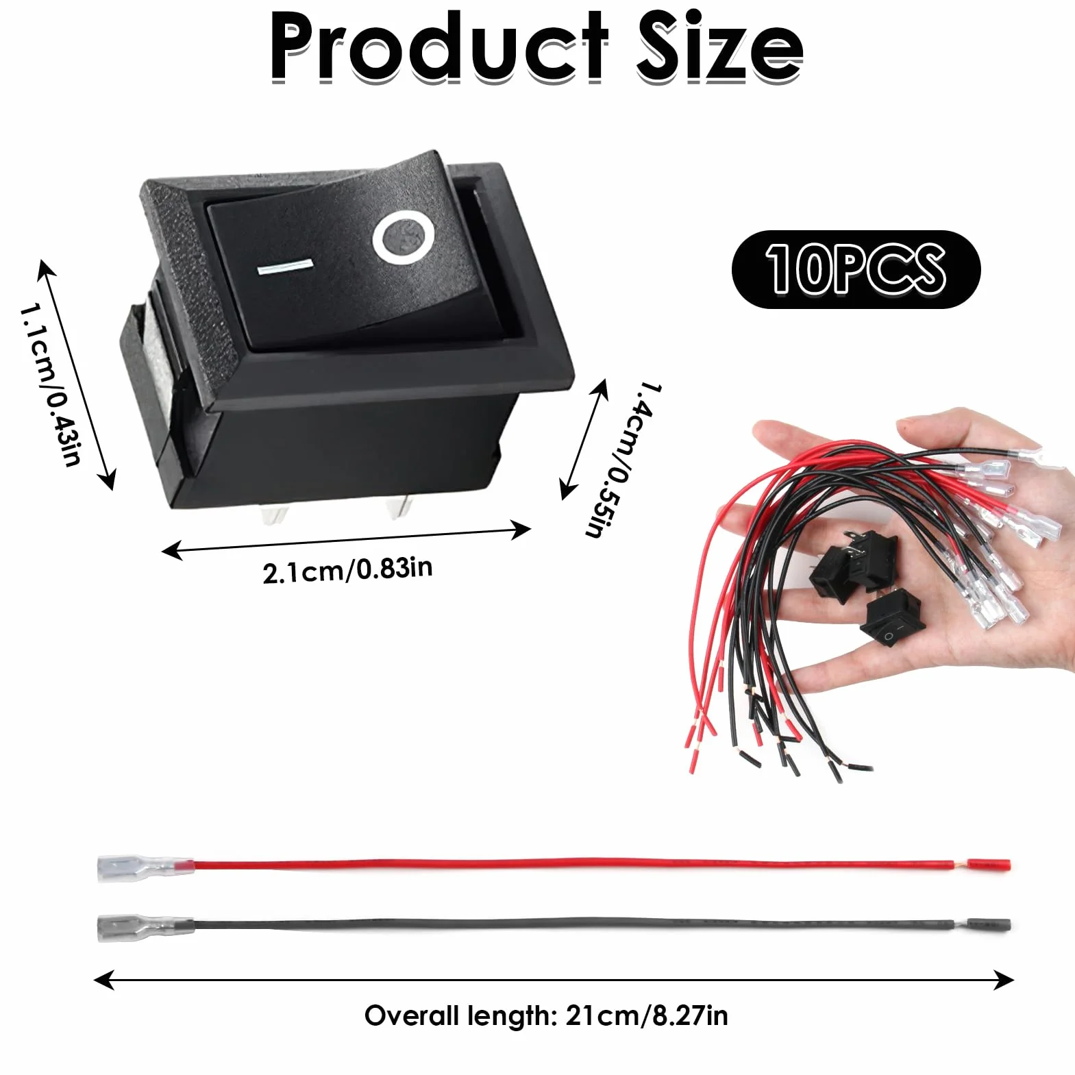 Mini przełącznik kołyskowy T85 z zaworem jednokierunkowym, przełącznik KCD1-101, 2-biegunowy SPST ON/OFF, obciążenie do 10 A/125 V i 6 A/250 V, zestawy kabli, do samochodów, łodzi i urządzeń