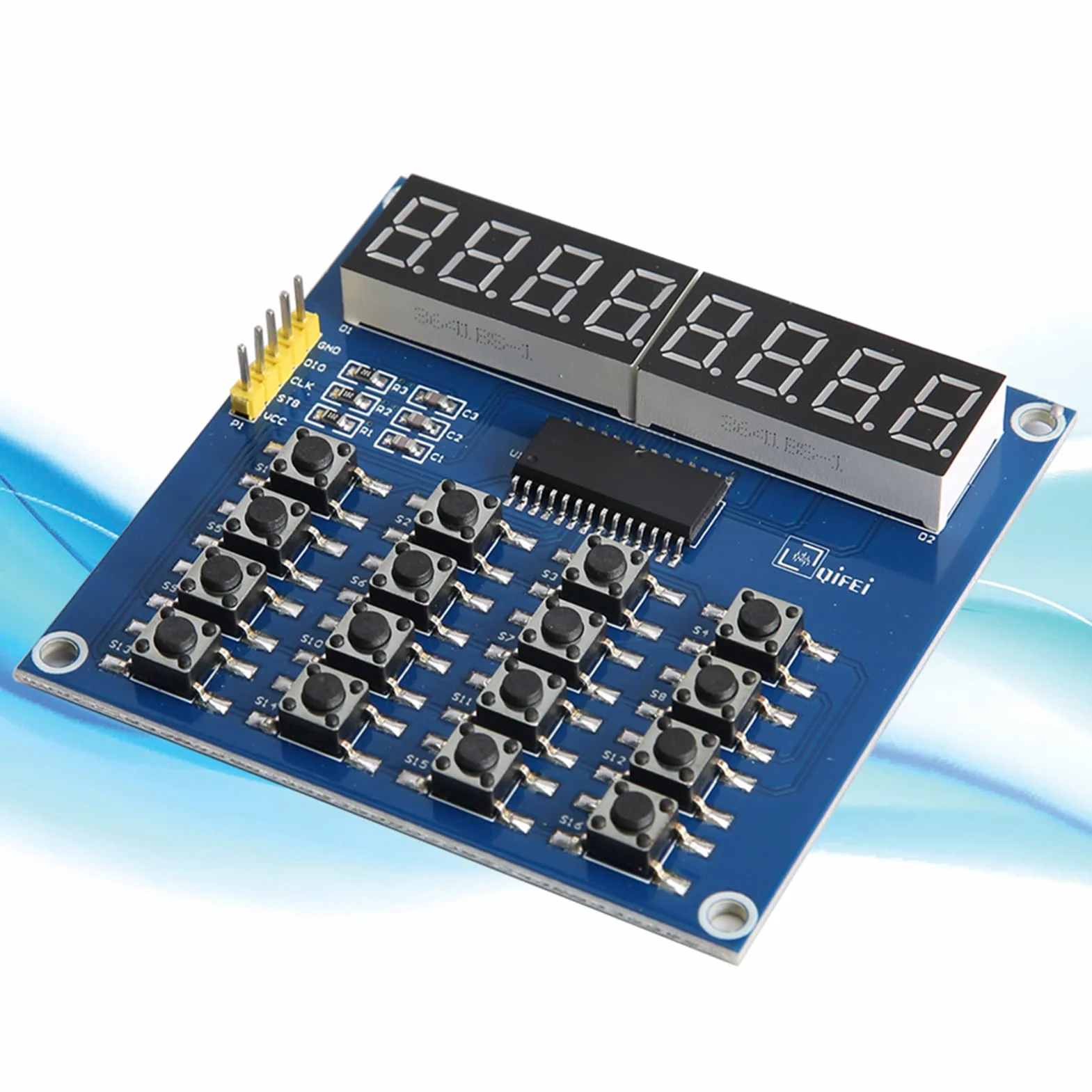 ASHATA TM1638 8-bitowy cyfrowy moduł z lampą LED, 3-przewodowy moduł sterujący MCU TM1638 z 8-bitową diodą LED i 16 klawiszami do skanowania i wyświetlania klawiatury