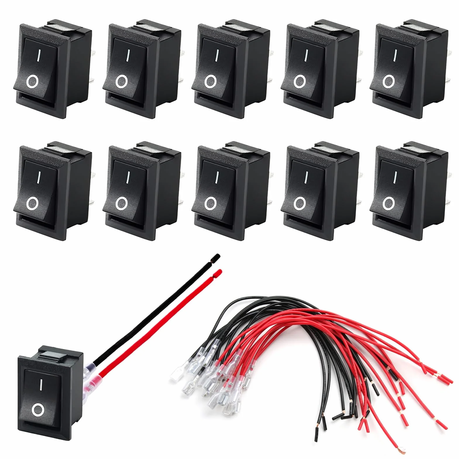 Mini przełącznik kołyskowy T85 z zaworem jednokierunkowym, przełącznik KCD1-101, 2-biegunowy SPST ON/OFF, obciążenie do 10 A/125 V i 6 A/250 V, zestawy kabli, do samochodów, łodzi i urządzeń