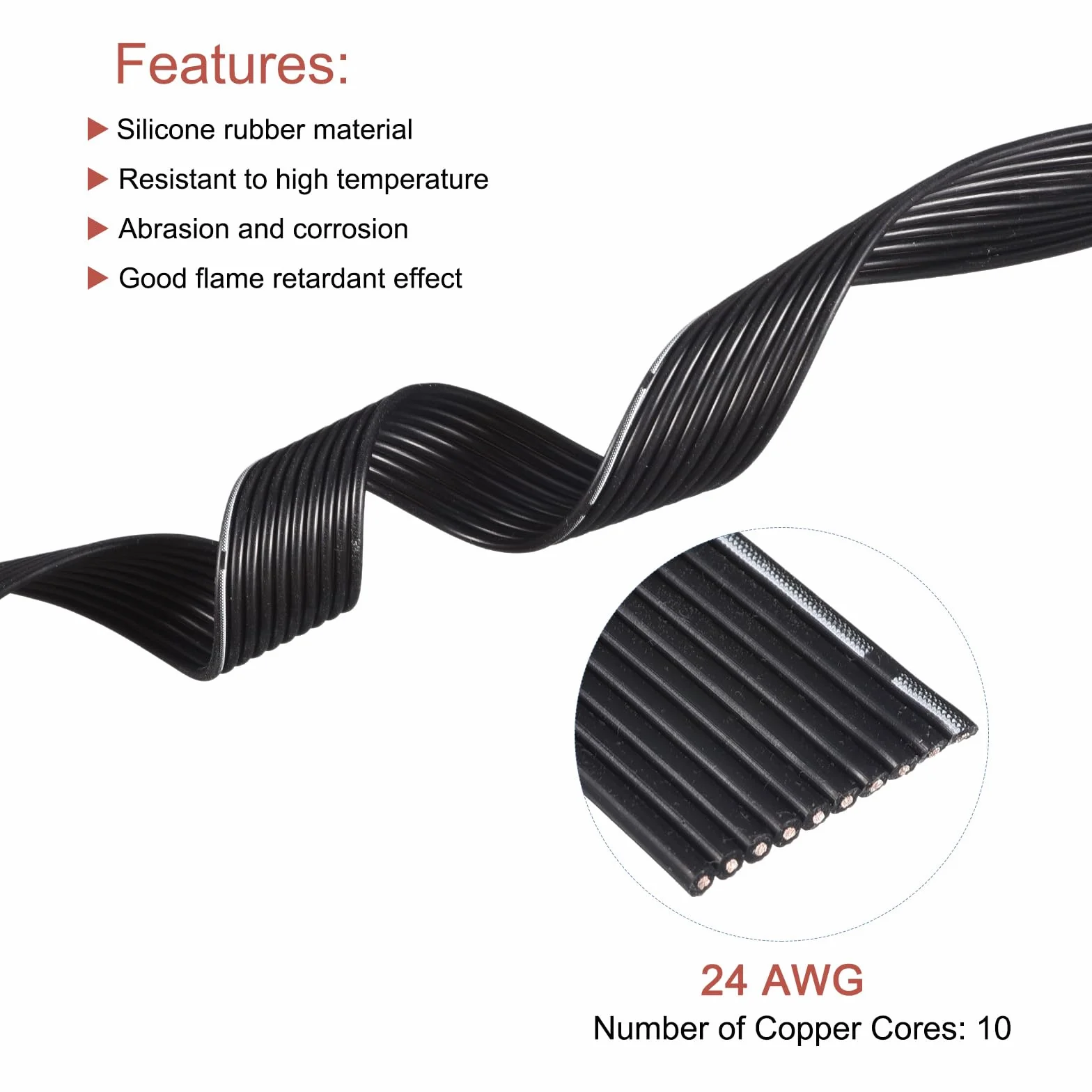 QUARKZMAN 24AWG silikonowy kabel płaski 10-biegunowy 3 m czarny ocynkowany drut miedziany