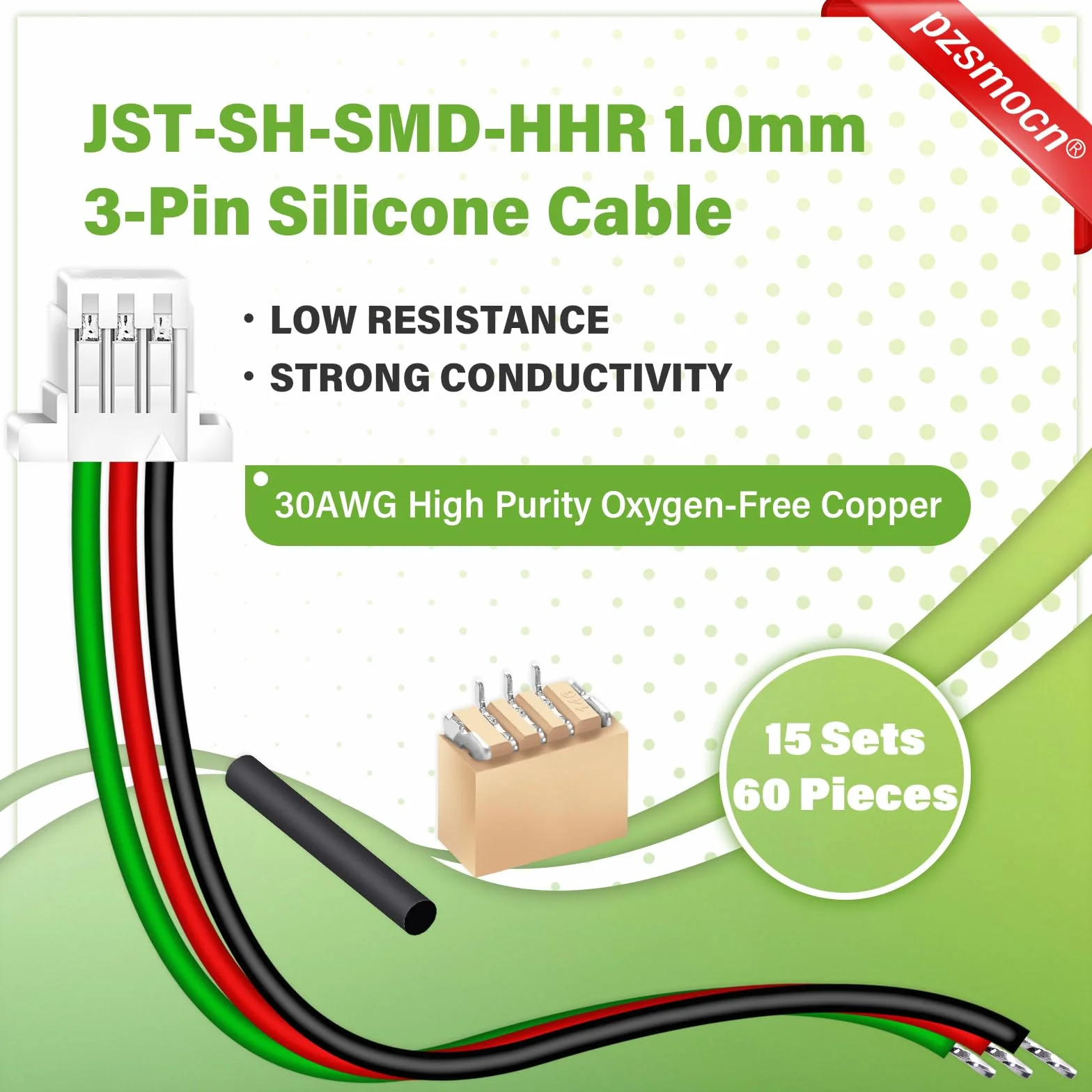 15 zestawów/60 sztuk mini Micro JST-SH-SMD-HHR 1,0 mm, 3 piny 30 AWG, zestaw kabli silikonowych, złącze żeńskie z przewodem 20 cm i wtyczką męską IC, do taśm świetlnych LED, zabawek RC