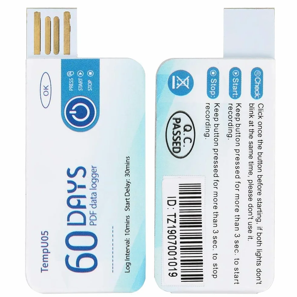 Rejestrator Temperatury USB, Jednorazowy, 10000 Pomiarów, Zakres -30°C do +60°C, Format PDF (TempU05)
