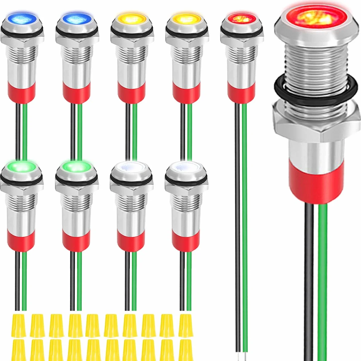 Metalowa lampka sygnalizacyjna LED 6 mm AC 110-220 V wodoszczelna czerwony/żółty/niebieski/zielony/biały