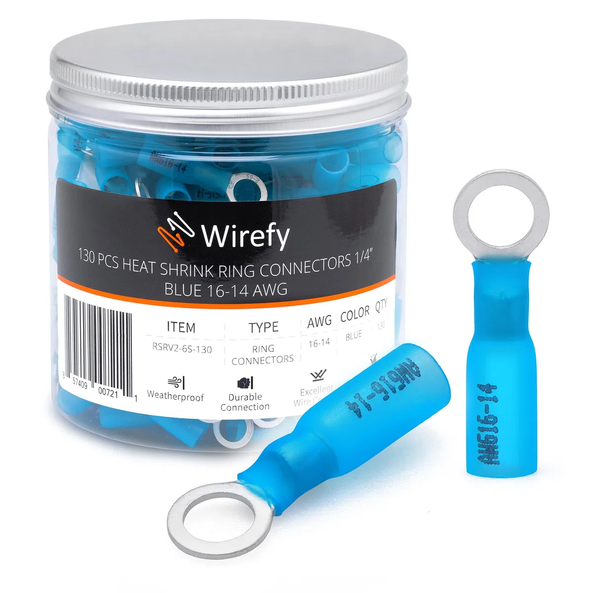 Wirefy 130 sztuk M6 końcówki kablowe rurki termokurczliwe - samochody okrągłe złącze izolowane - 1,5-2,5 mm²