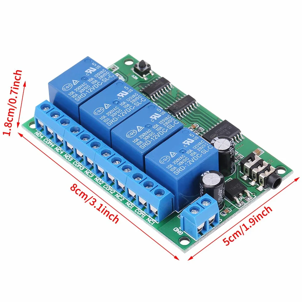 4 Kanal Decoder Relais, AD22B04 12 V DTMF Relais Modul (10 A / 250 VAC, 10 A / 125 VAC, 10 A / 30 VDC, 10 A / 28 VDC, 10 A / 12 VDC)