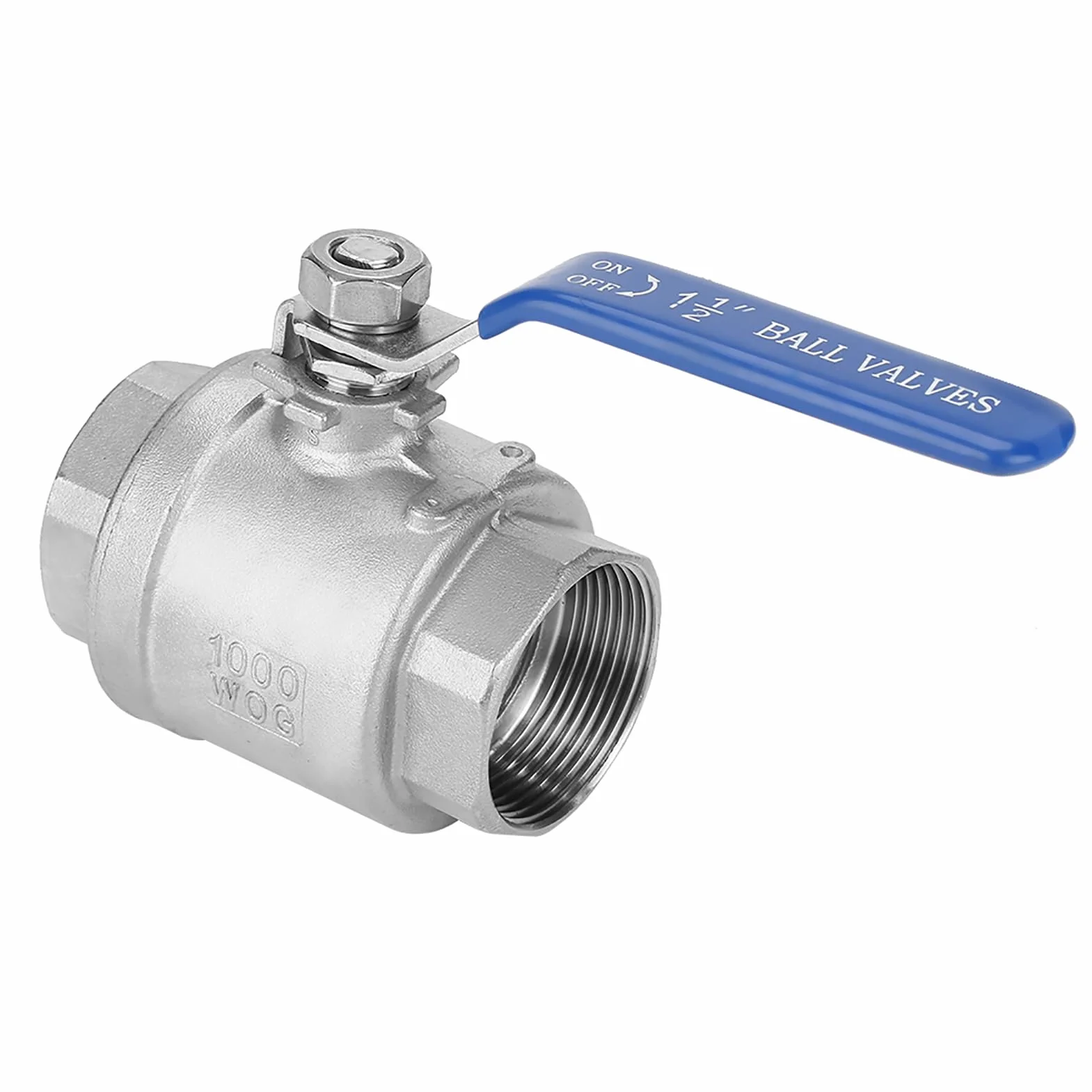 Zawór Kulowy 2-drogowy DN40 1-1/2" ze Stali Nierdzewnej z Niebieskimi Pokrętłami – Zawór Kulowy WOG, Zawór Kulowy ze Stali Nierdzewnej do Zastosowań Przemysłowych