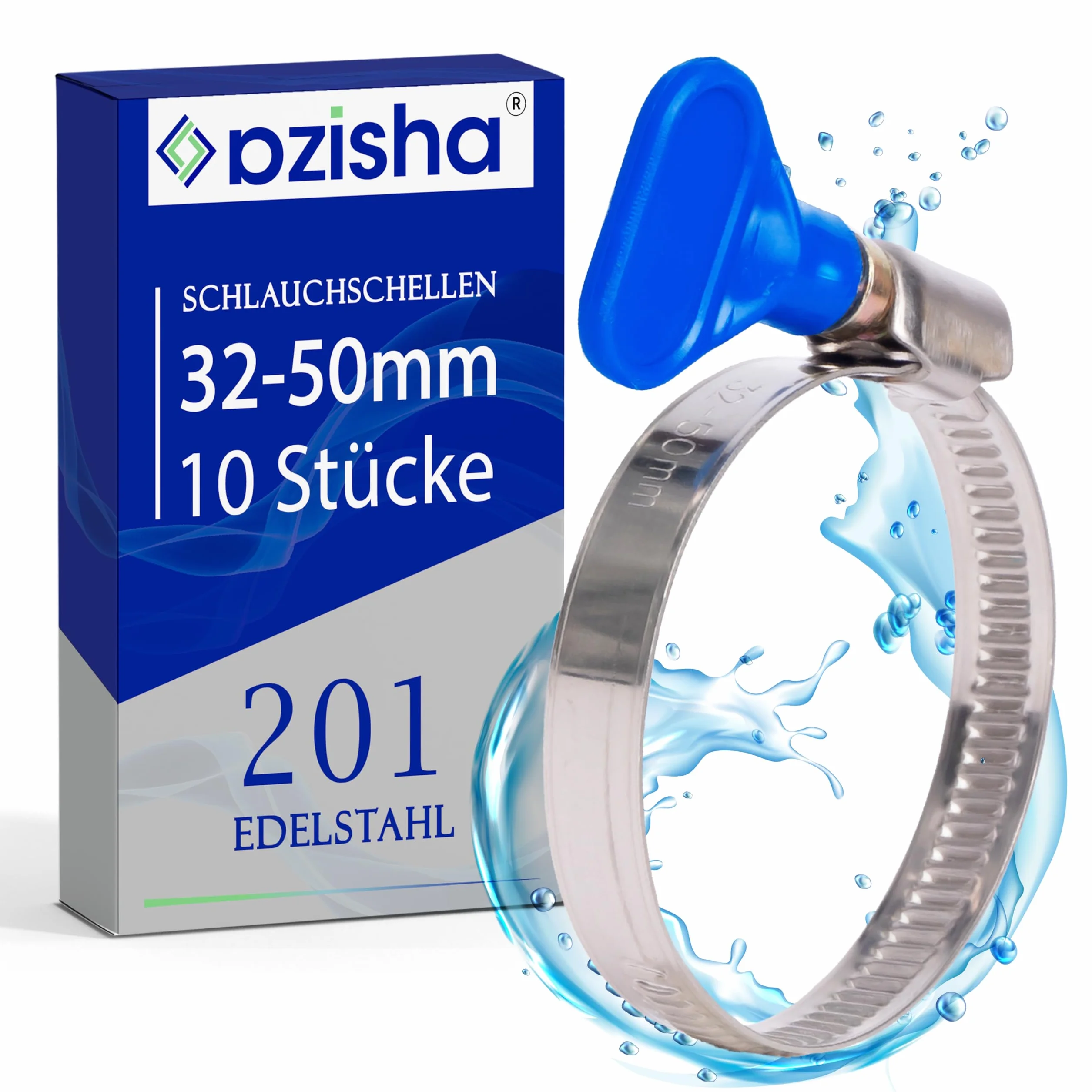 Obejmy do węża ze stali nierdzewnej 32-50 mm regulowane z nakrętką motylkową 10 sztuk