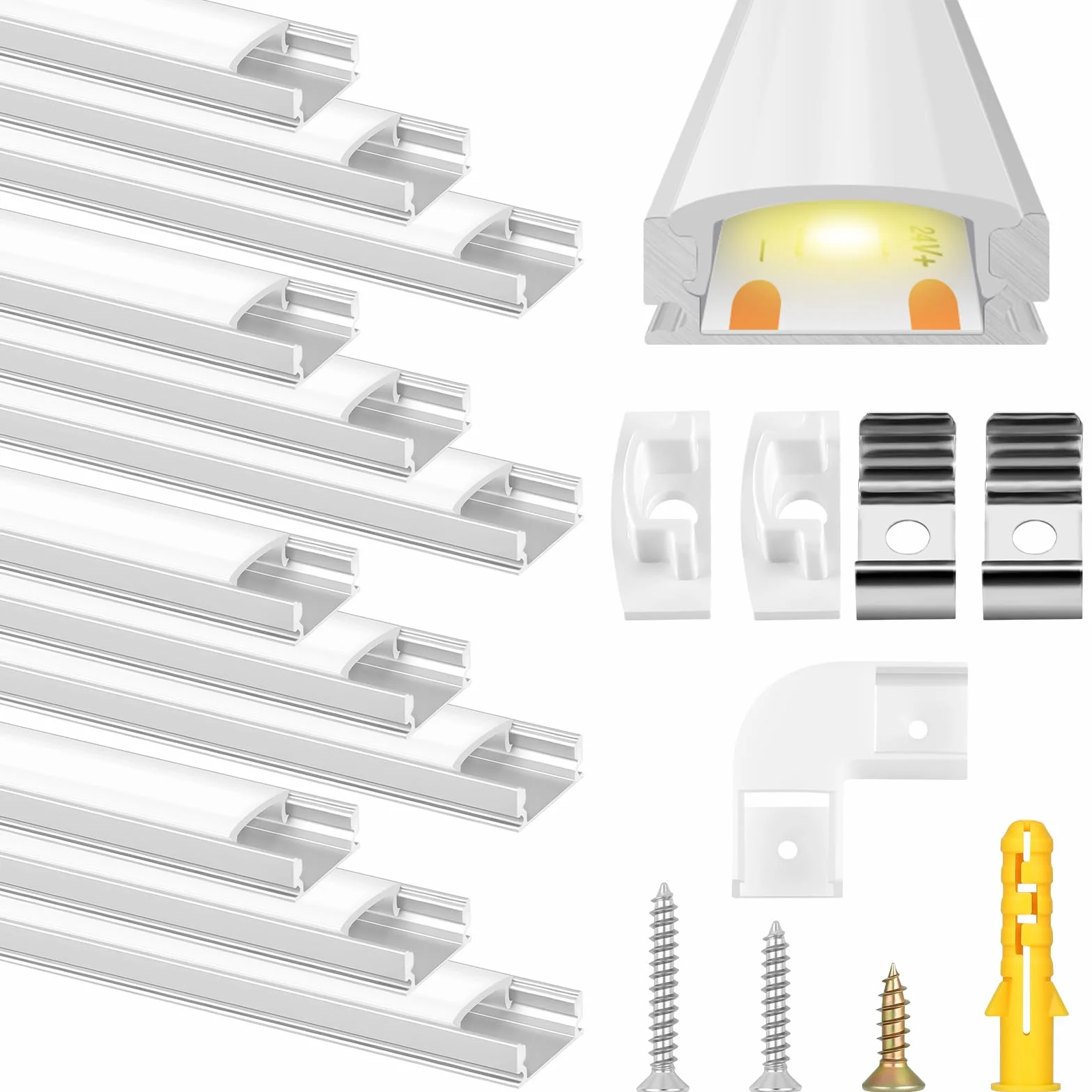 Flintronic Profil LED, 12 sztuk x 0,3 m, prostokątny aluminiowy kanał / prowadnica, z pokrywą, złączem narożnym, materiałem montażowym do taśm LED