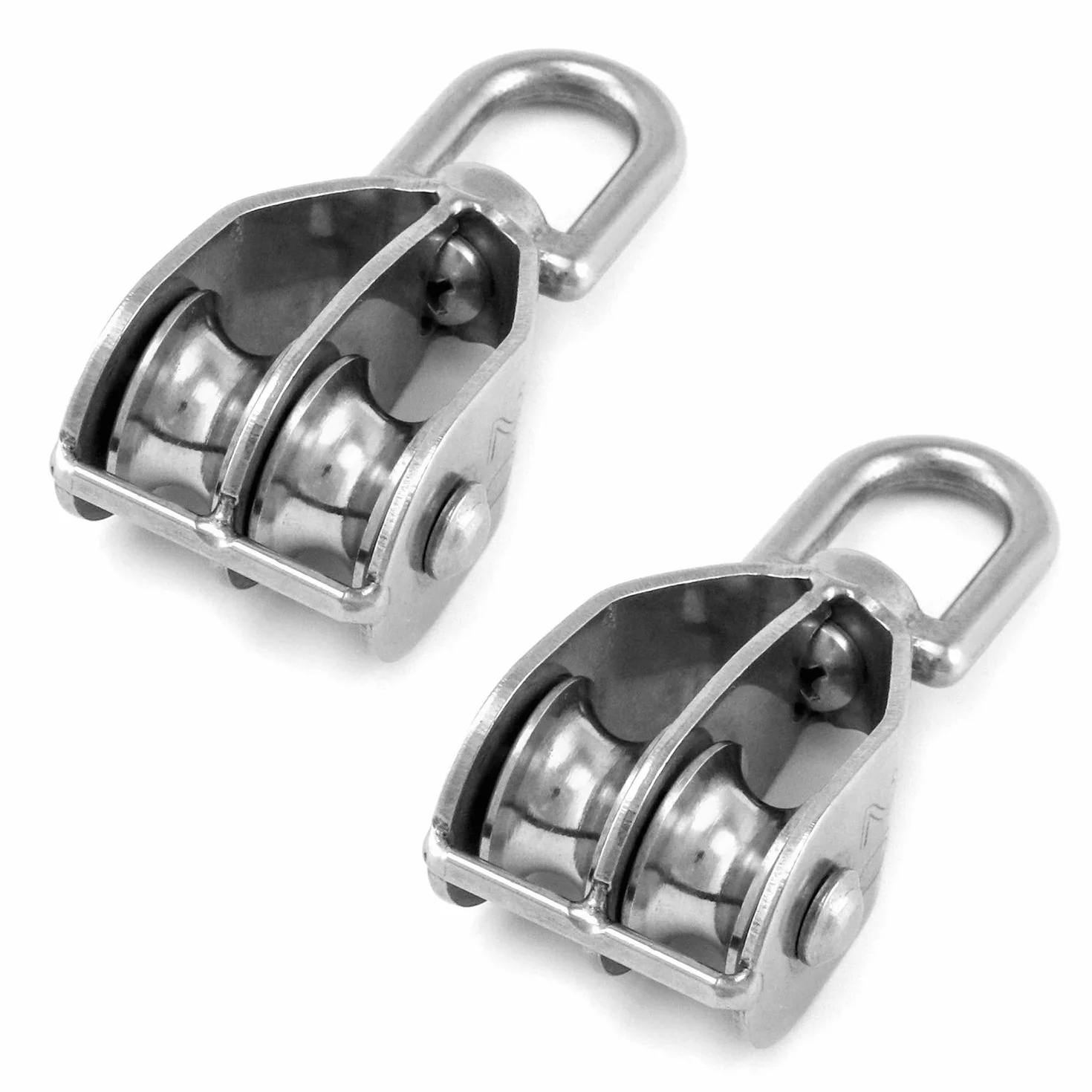 QWORK® M20 podwójny blok koła pasowego ze stali nierdzewnej 304 koło pasowe do lin wciągników linowych, statków, jachtów, 2 sztuki