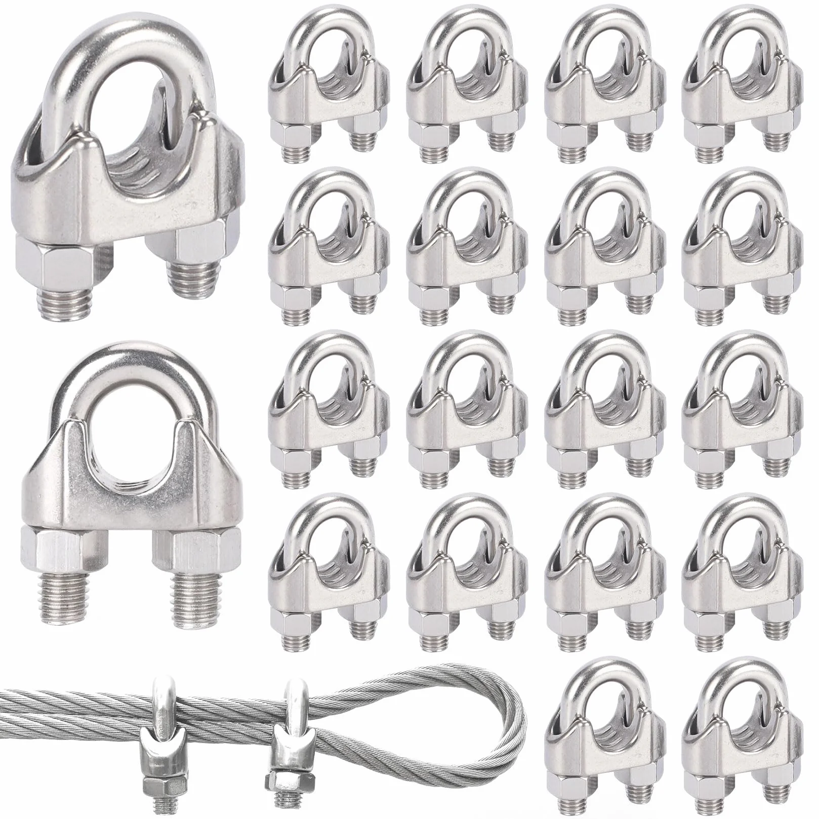 Idota 20 sztuk zacisków linowych 4 mm, zacisk linowy ze stali nierdzewnej do liny stalowej, drut stalowy, mocowany, pasuje do drutu Ø 4 mm (M4)