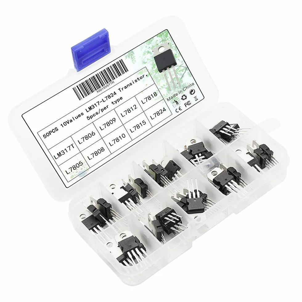 DollaTek 50 szt. 10 wartości LM317T-L7824 regulator napięcia tranzystora zestaw asortymentu pudełko zestaw 3-pinowy zacisk T0-220 tranzystory do naprawy DIY