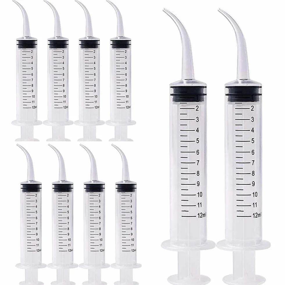 Gebildet 10 Szt. Strzykawka Dentystyczna O Pojemności 12ml Z Zakrzywioną Końcówką Jednorazowa, Stopniowana Strzykawka Do Irygacji Zębów Do Pielęgnacji Jamy Ustnej, Usuwania Kamieni Migdałków