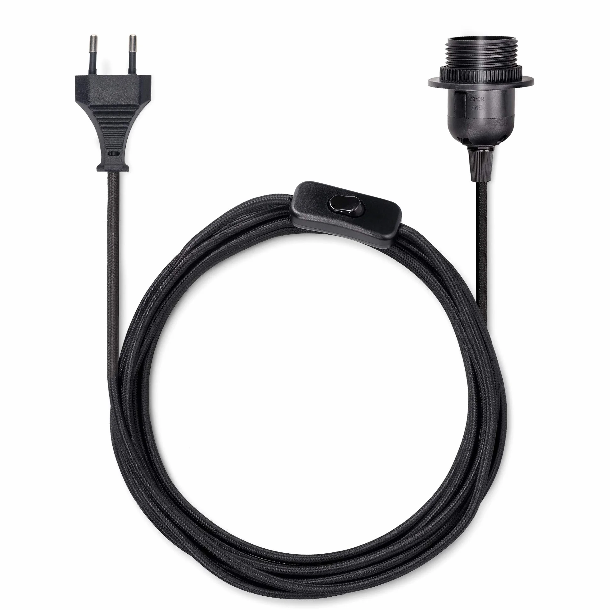 kwmobile Oprawa lampa E27 z przełącznikiem - kabel tekstylny 5 m - oprawka E27 przewód zasilający z pierścieniem śrubowym przełącznik - zawieszenie lampa, czarny