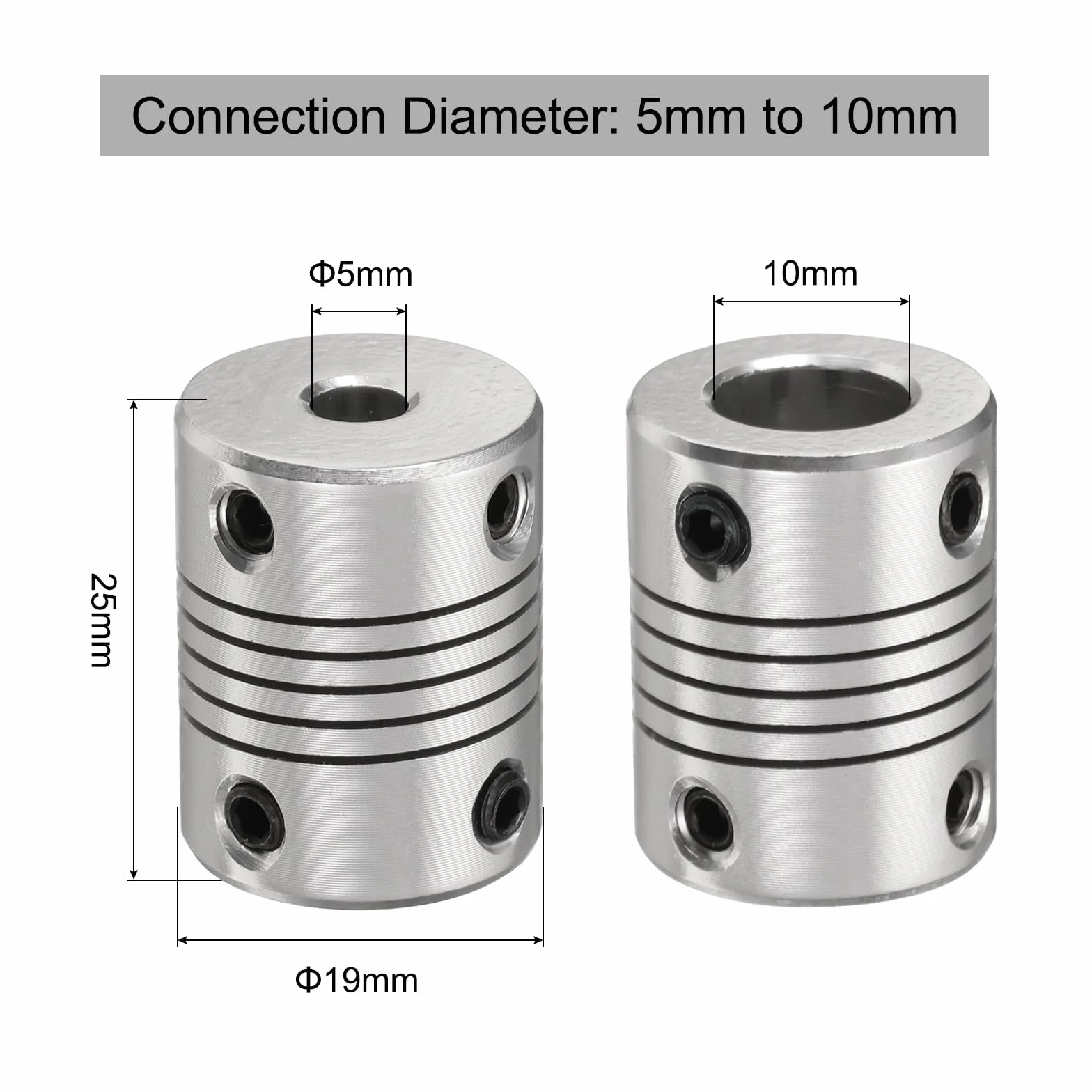 QUARKZMAN Sprzęgło elastyczne 5-10mm, złącze wału silnika krokowego do CNC i drukarki 3D, L25x19mm
