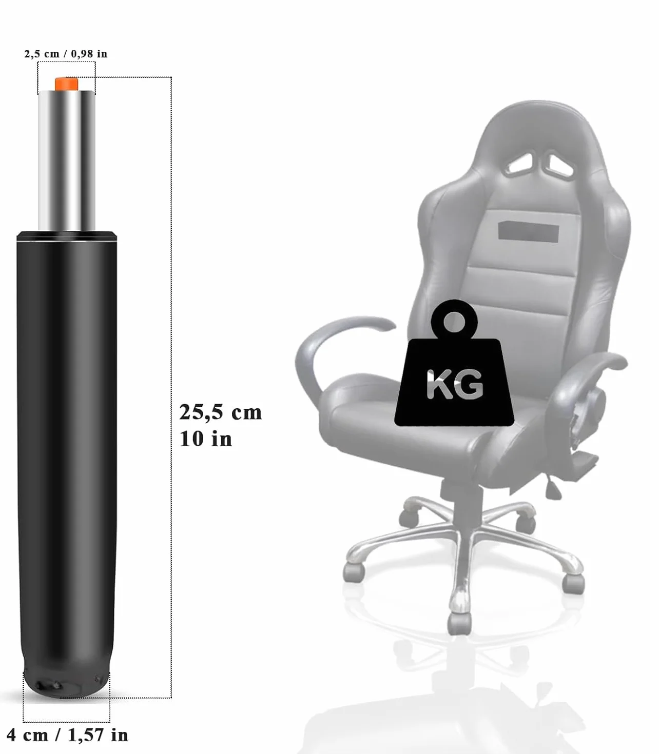 Sprężyna gazowa, zapasowa, do obrotowych krzeseł, foteli szefa, taboretów, gazowy amortyzator do krzeseł biurowych, długość 255 mm, czarna