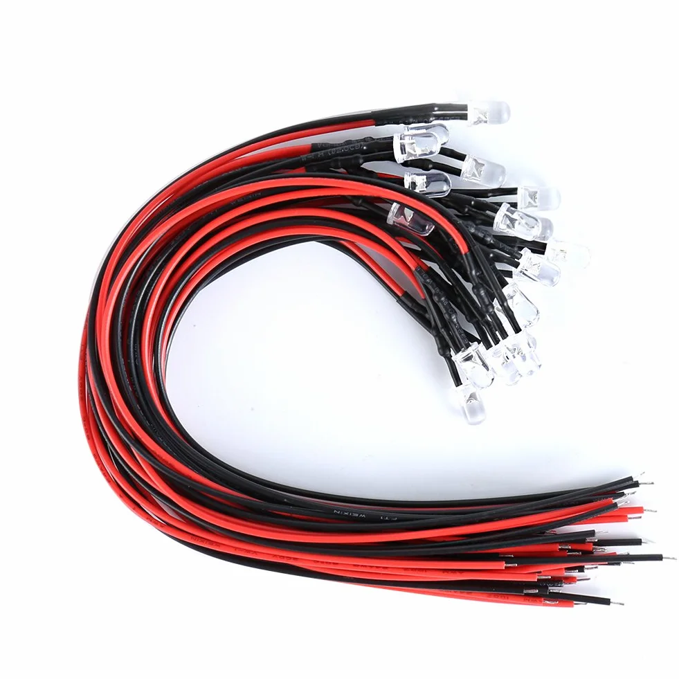 20 x 3 mm LED z kablem 20 cm 12 V DC/LED gotowe okablowanie (3 mm, białe)