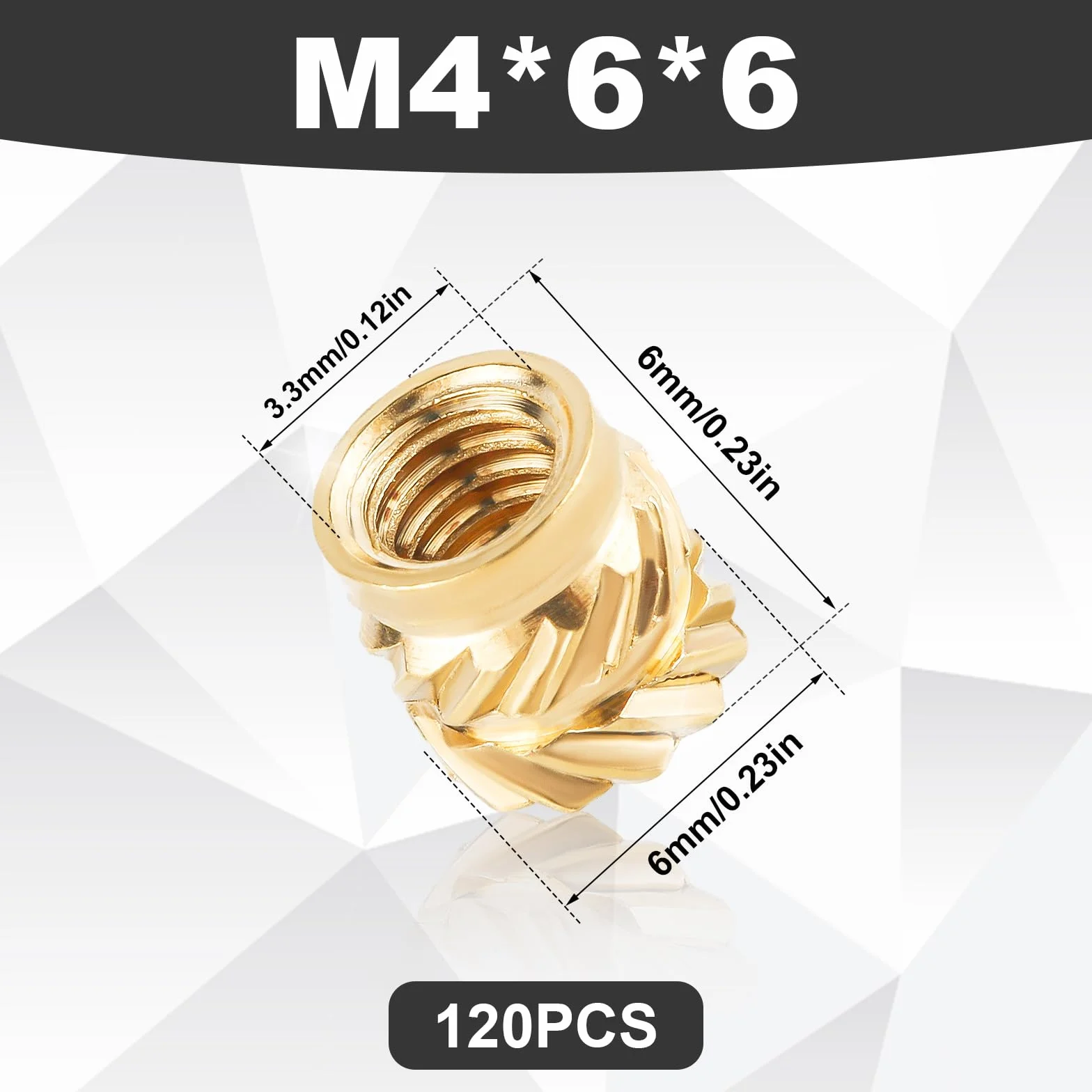Mosiężne Nakrętki Gwintowane M4x6x6mm do Druku 3D, 120 Szt.