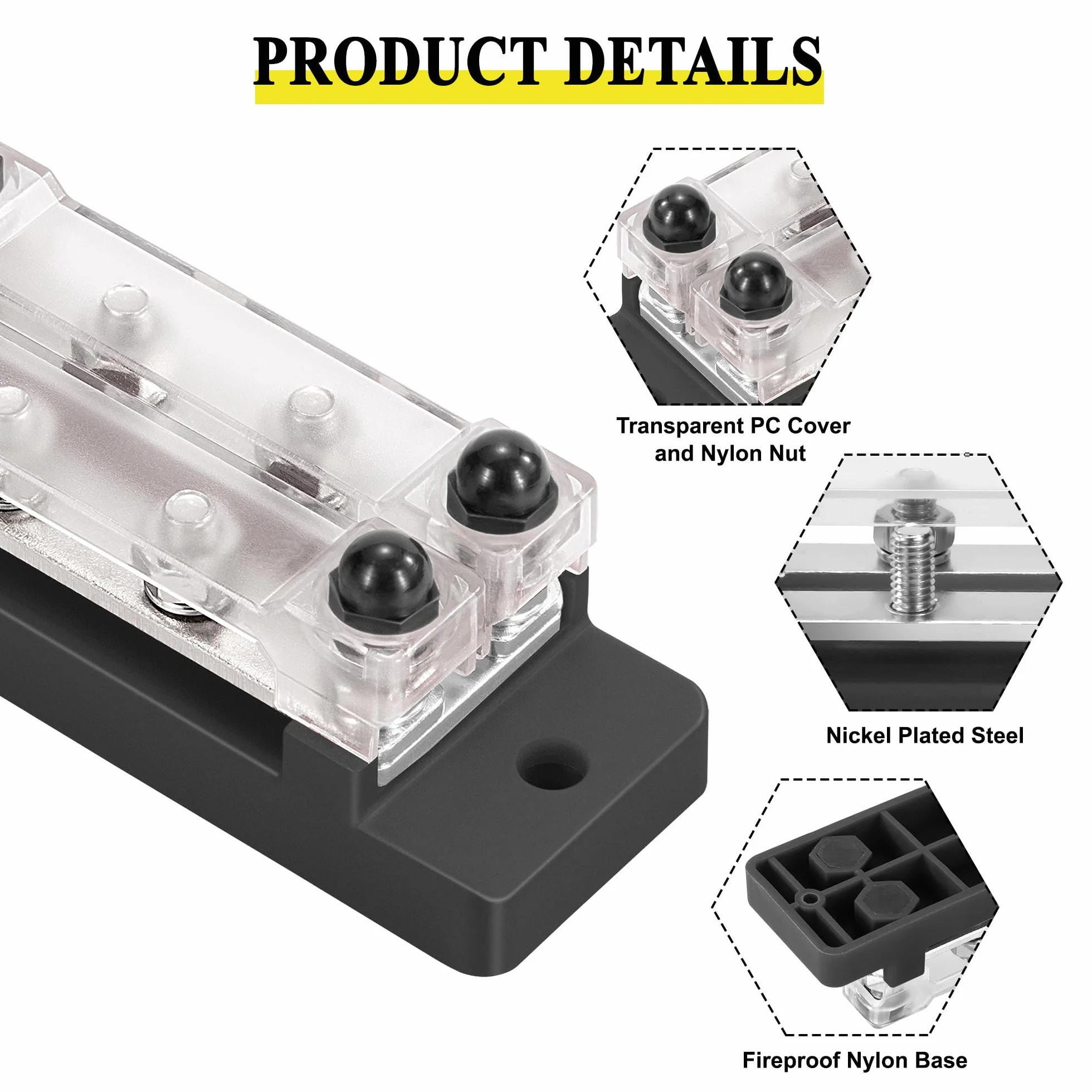 Blok dystrybucji zasilania 12V-48V DC Busbar 150A 2-drożny 8x M6 czerwony czarny