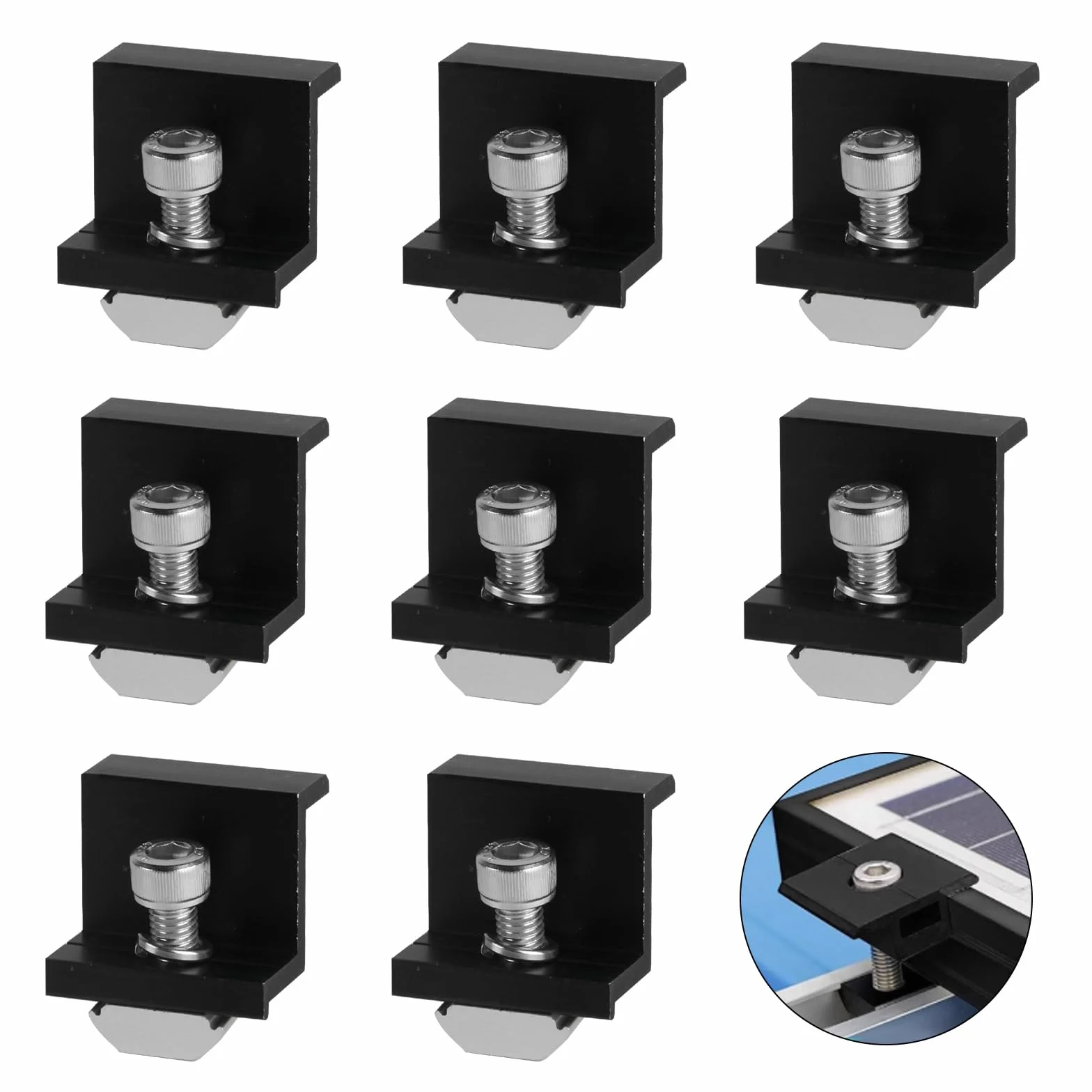 8 szt. uchwytów do paneli słonecznych, 30 mm, uchwyt do modułu solarnego, zaciski końcowe, uchwyty do paneli słonecznych PV, uchwyty do mocowania paneli słonecznych, uchwyt płaski, uchwyt Z do panelu