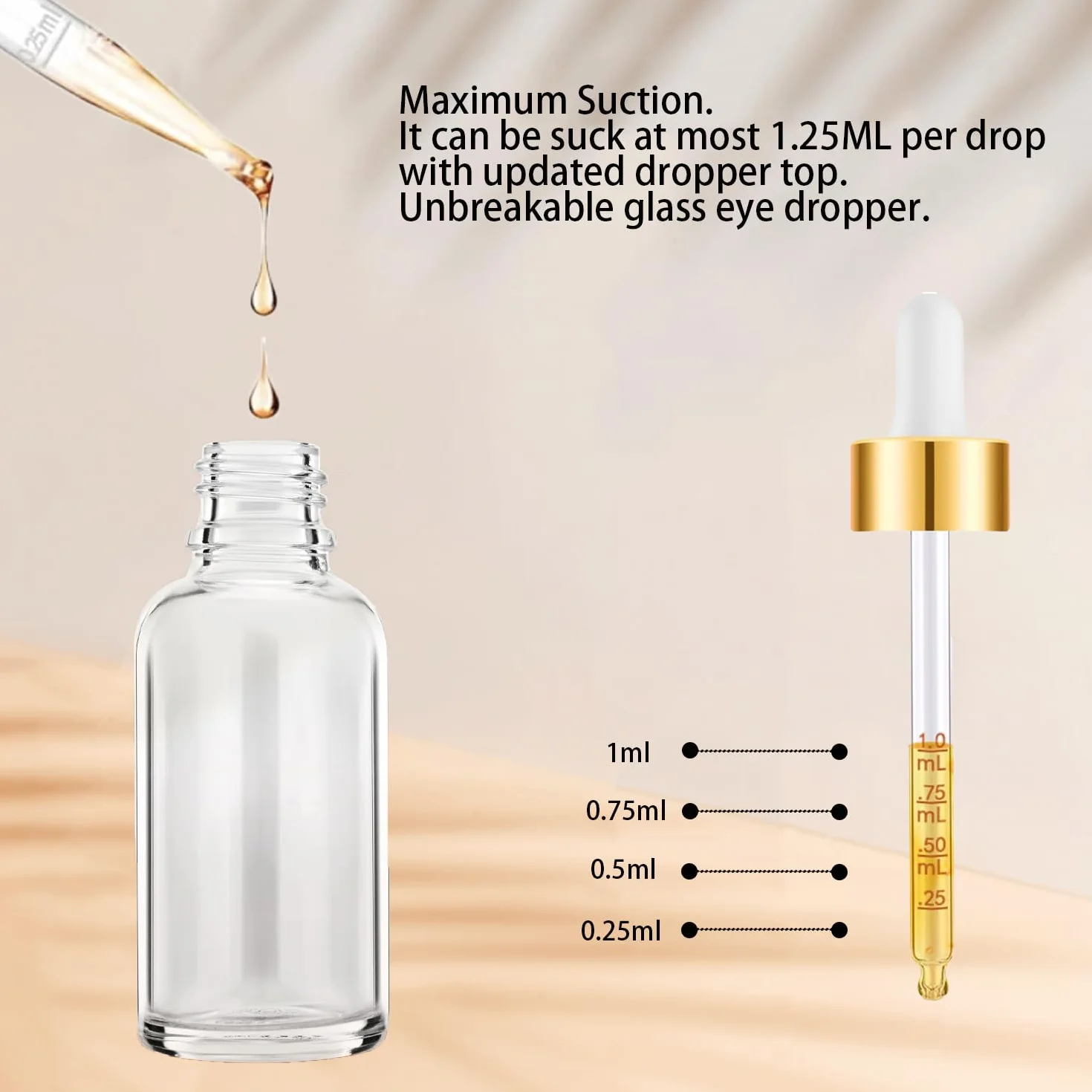 4x Butelki z pipetą 30 ml szklane przezroczyste z kroplomierzem zestaw lejek pipety etykiety do olejków eterycznych