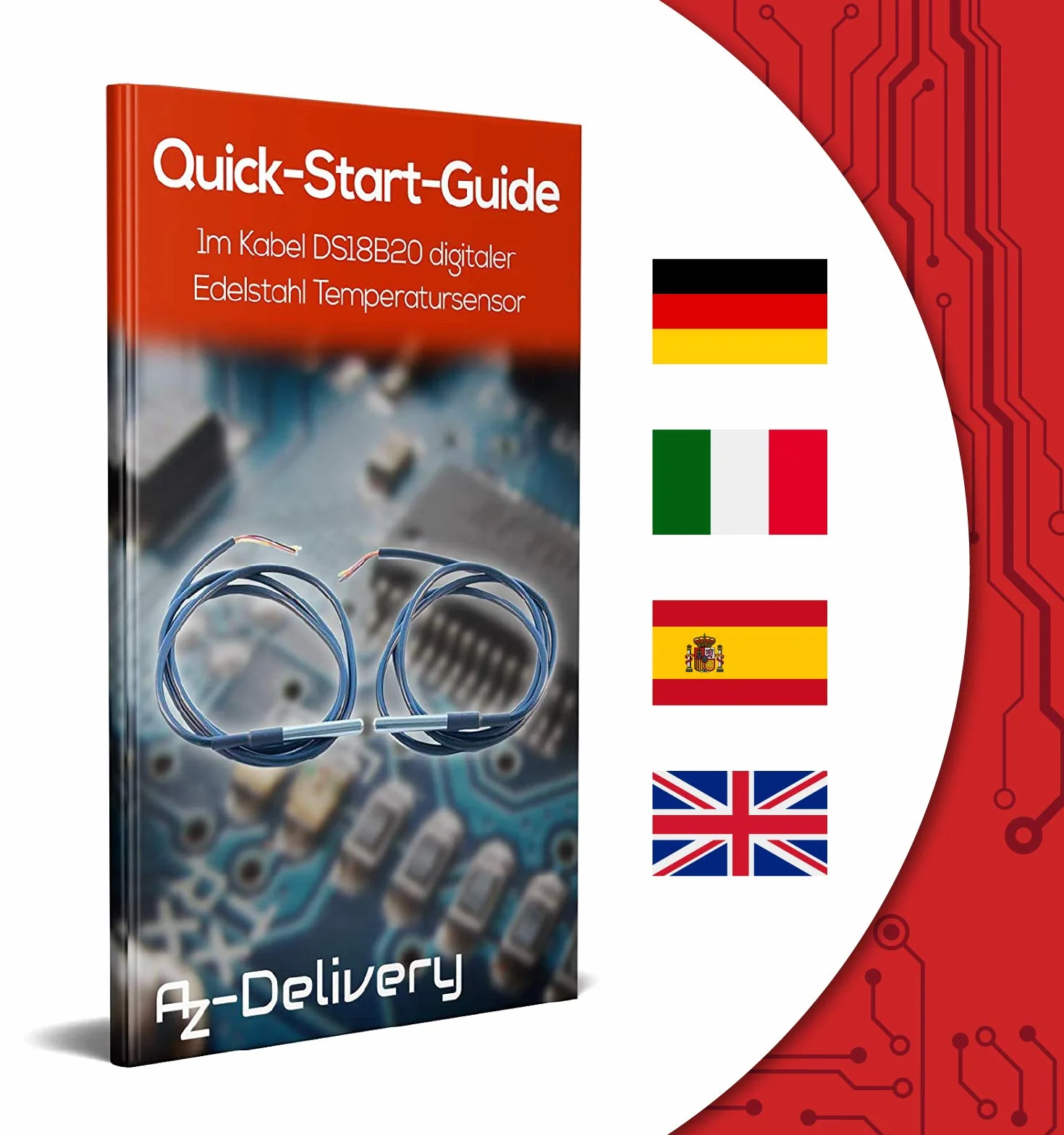 AZDelivery 5 x 1M kabel DS18B20 cyfrowy czujnik temperatury ze stali nierdzewnej sonda temperatury, wodoodporny kompatybilny z Arduino i Raspberry Pi w tym e-book!
