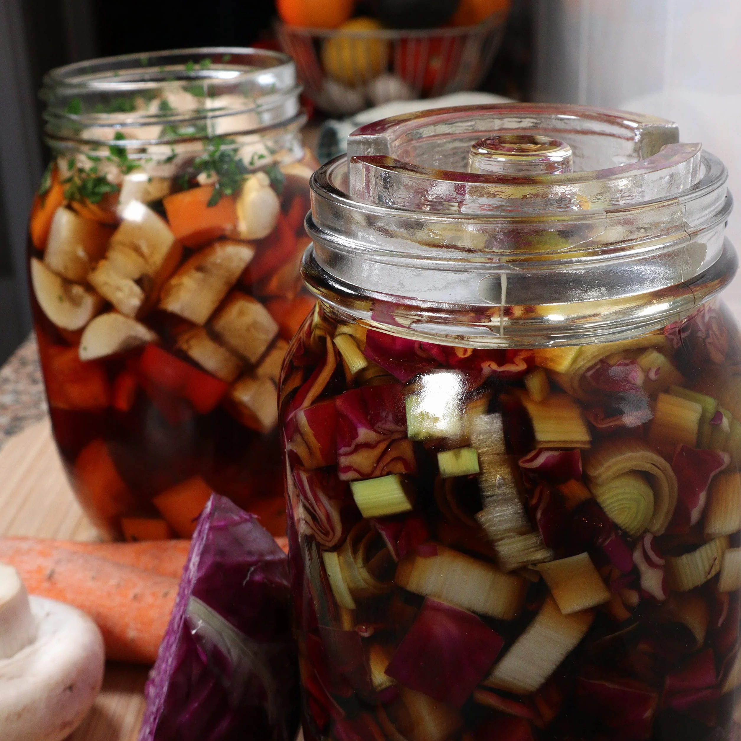 Zestaw 2 szklanych obciążników fermentacyjnych do Mason Jar 1 l – do kapusty, kimchi i warzyw, ochrona przed pleśnią
