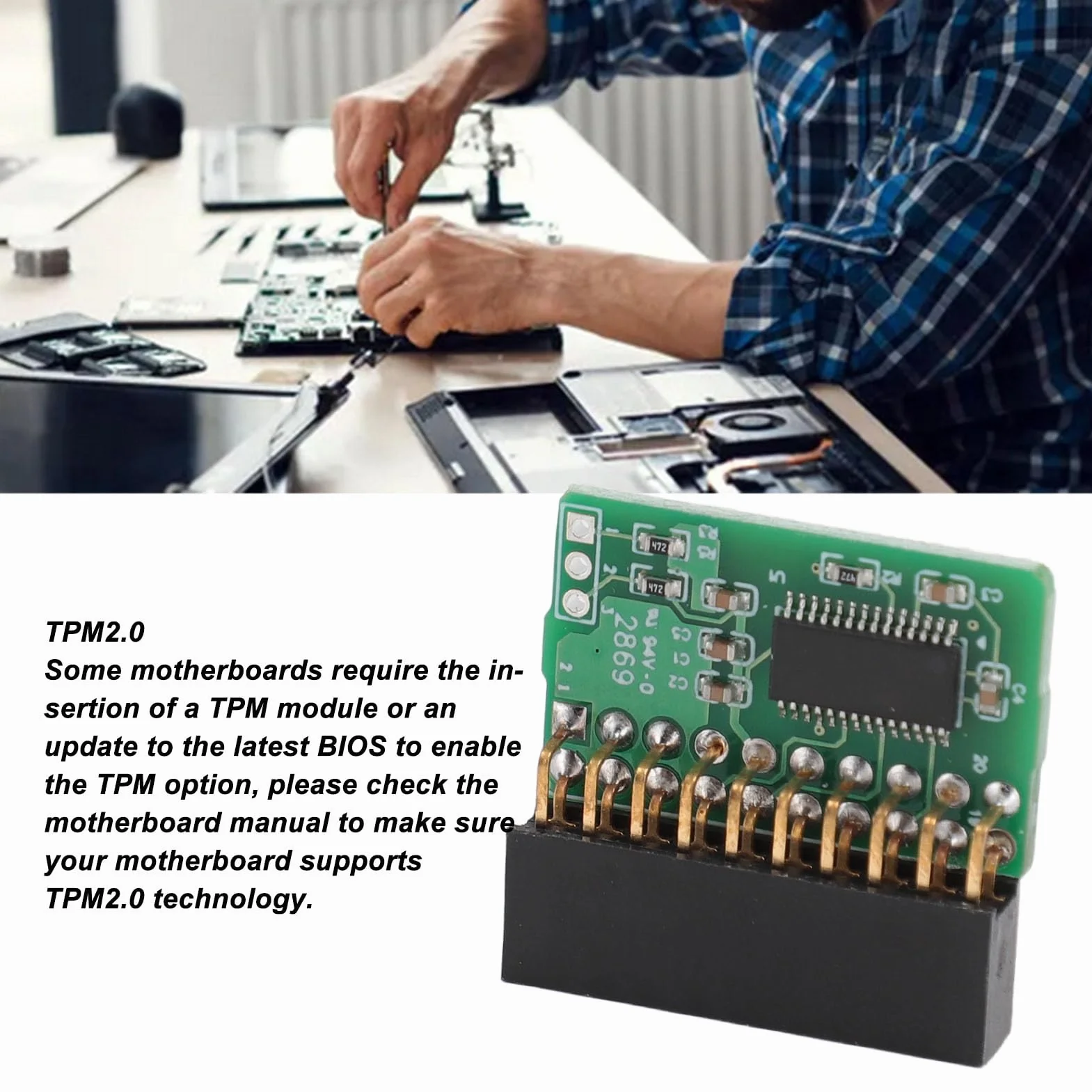 Moduł TPM2.0 Moduł LPC 20Pin dla SuperMicro AOM TPM 9665V TCG 2.0, Wymienny moduł Bezpieczeństwa TPM 2.0, łatwa Instalacja, Konstrukcja Pionowa