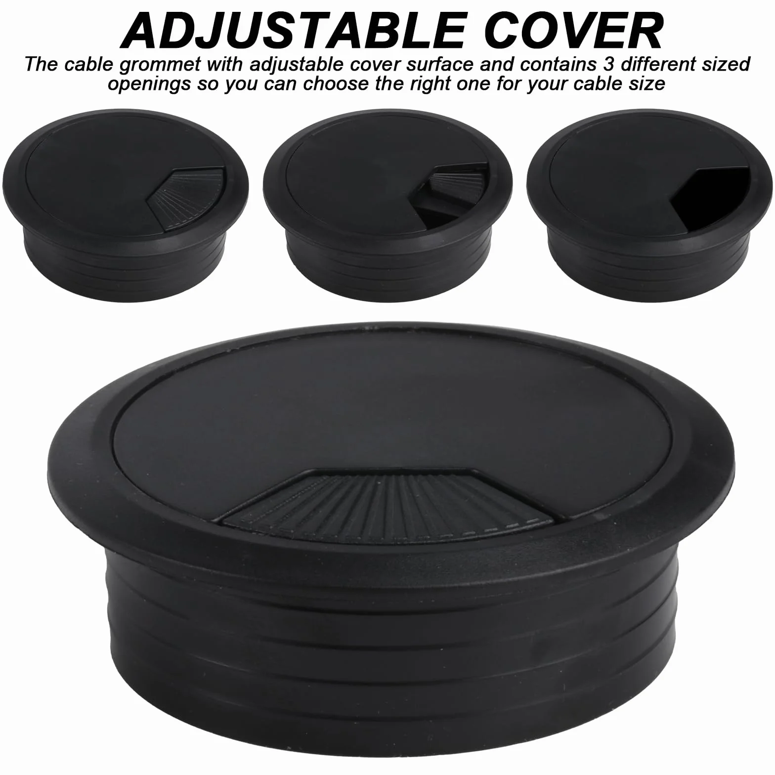 Wiertło do otwornic 60 mm i 6 szt. okrągłych otworów na biurko, czarne 60 mm osłony otworów na biurko, plastikowe przelotki na biurko, metalowe otwory HSS, plastikowy przewód biurkowy, osłona otworu