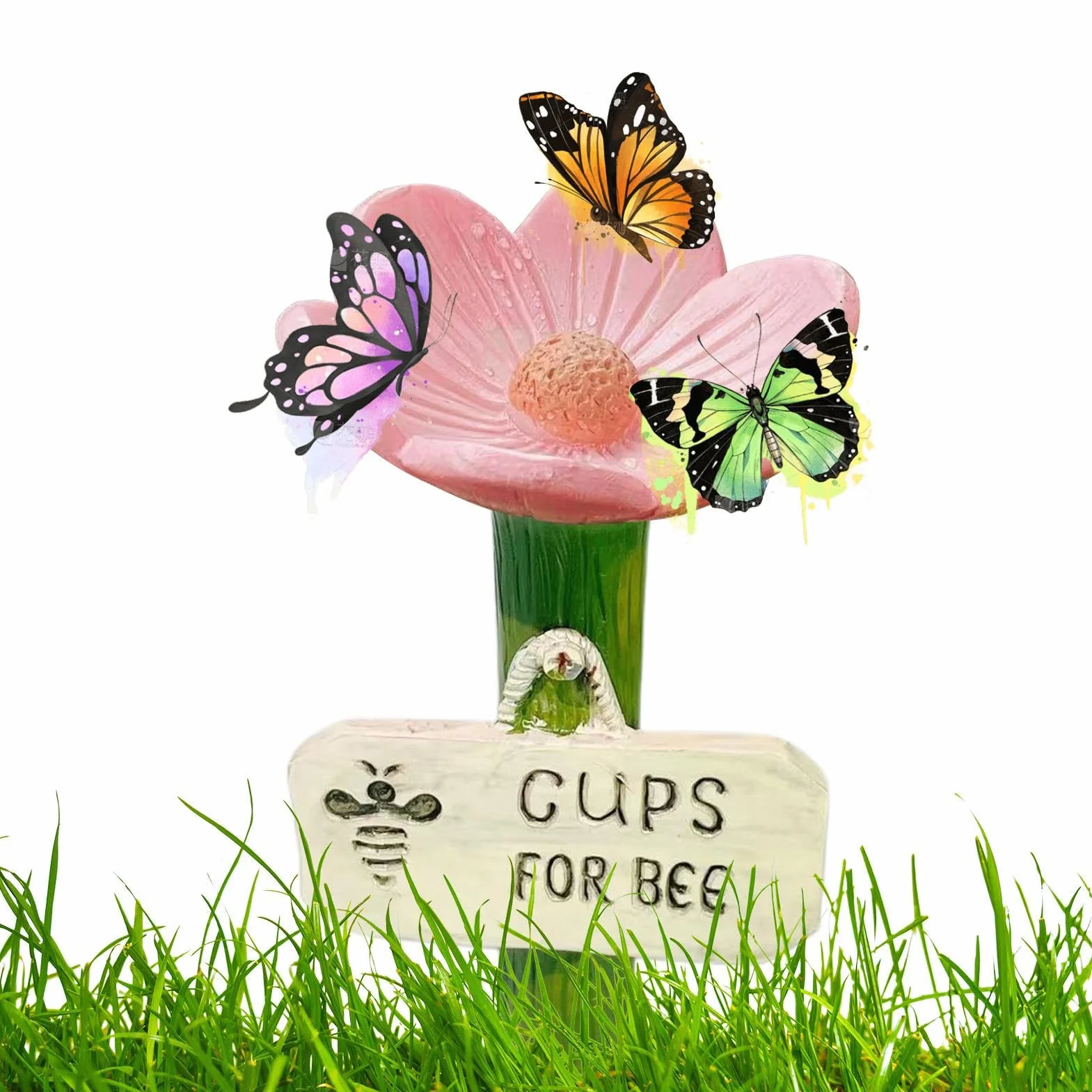 Butterfly Watering Station, Colorful Flower Shaped Bee Feeder Cups, 2.56x4.33 inches Convenient Portable Safe Drinking Station for Pollinators in Gardens Pathways and Driveways