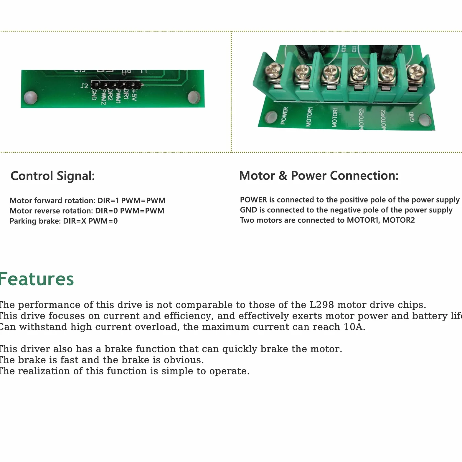 Moduł sterownika silnika Dual DC H-Bridge 3 ~ 36 V 10 A Peak 30 A moduł PWM do regulacji prędkości, MOSFET IRF3205 moduł napędowy silnika Driver Board do robota Smart Car