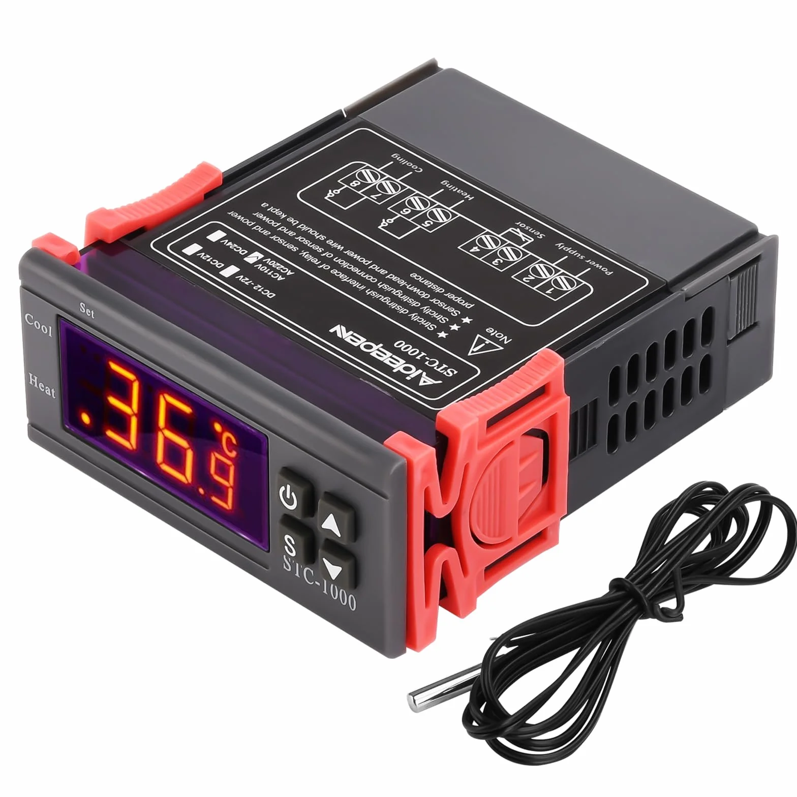 Regulator temperatury AC 110V-220V, uniwersalny termostat cyfrowy STC-1000 z czujnikiem temperatury, wyświetlaczem Celsjusza i Fahrenheita, ciepło/chłodzenie