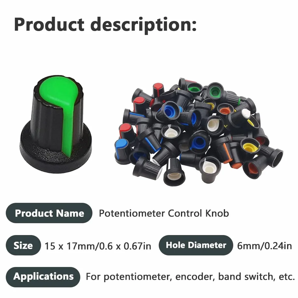 Potencjometr Regulator 6 mm Walec z wypustką 15 x 17 mm 60 sztuk Biały Niebieski Czerwony Żółty Zielony Pomarańczowy