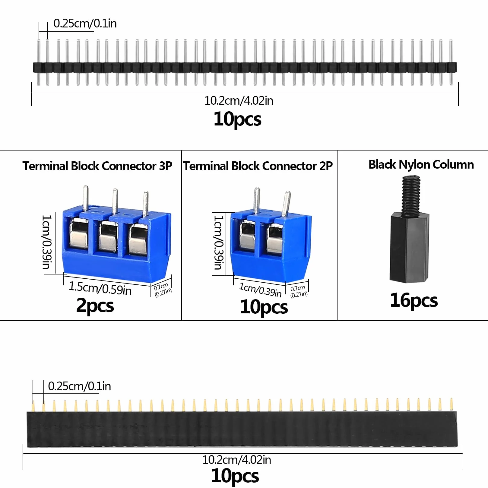 Zestaw 68-dwustronnych Perforowanych Uniwersalnych Płyt Dołkowych, 20 Sztuk Pcb, 20 Męskie Żeńskie Złącza, Gniazdo 40 Pinów, 12 2P & 3P Złącza Śrubowe, 16 Nylonowych Kolumn Szesciokątnych