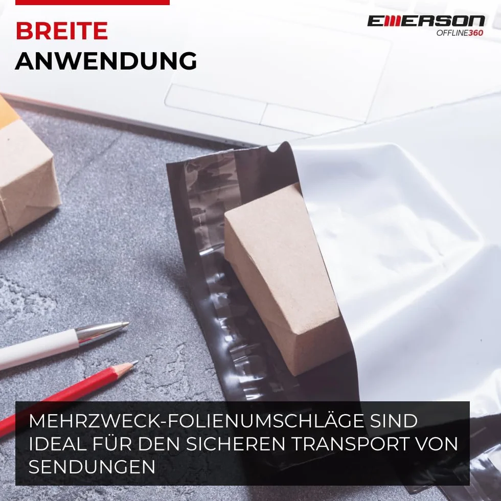 Emerson 50 sztuk plastikowych torebek wysyłkowych 26 x 35 cm | torba wysyłkowa z zamknięciem samoprzylepnym | białe nieprzezroczyste | torebki wysyłkowe na ubrania, artykuły | worki plastikowe | różne