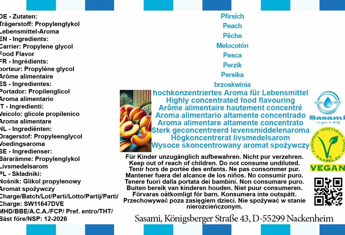 brzoskwinia Aromat Koncentrat - wegański - Sasami - 10ml