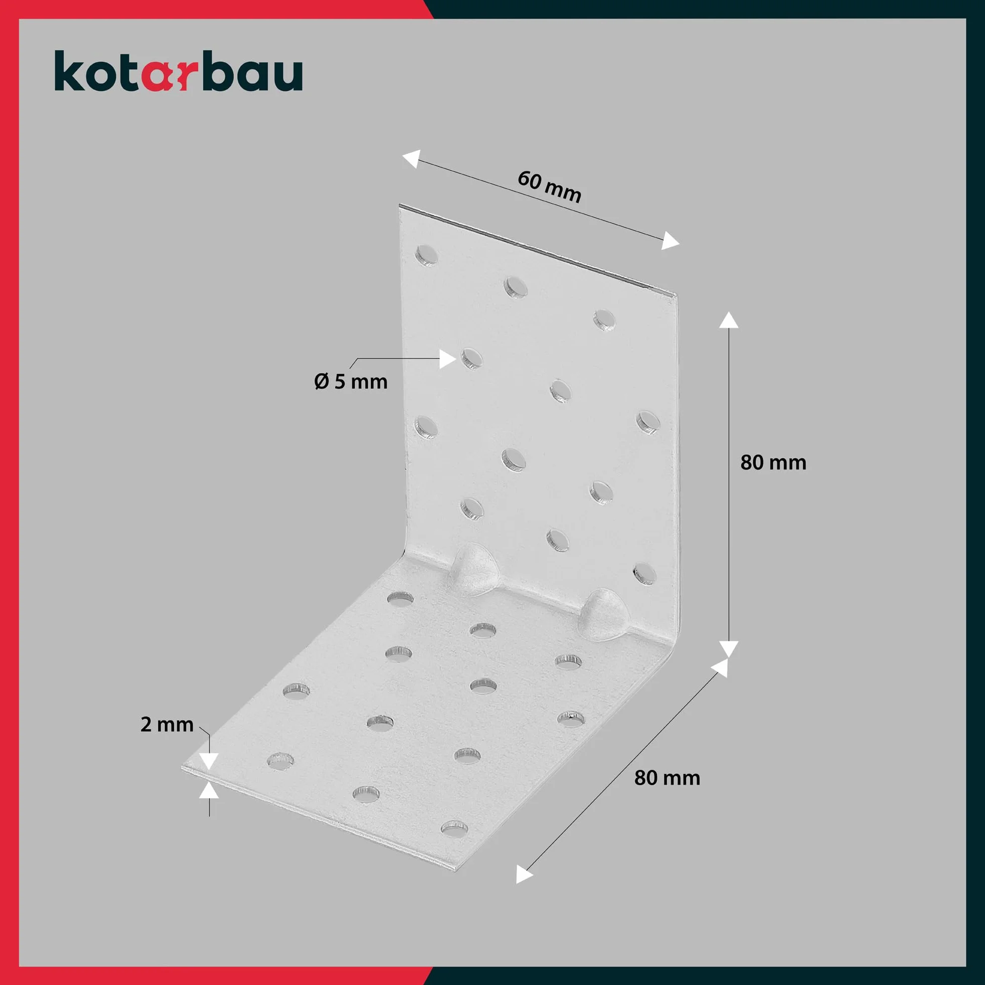 KOTARBAU® 12 szt. Kątownik Ciesielski - Łącznik Budowlany - 80 x 80 x 60 mm - Stal ocynkowana - z Przetłoczeniem - Nierdzewny