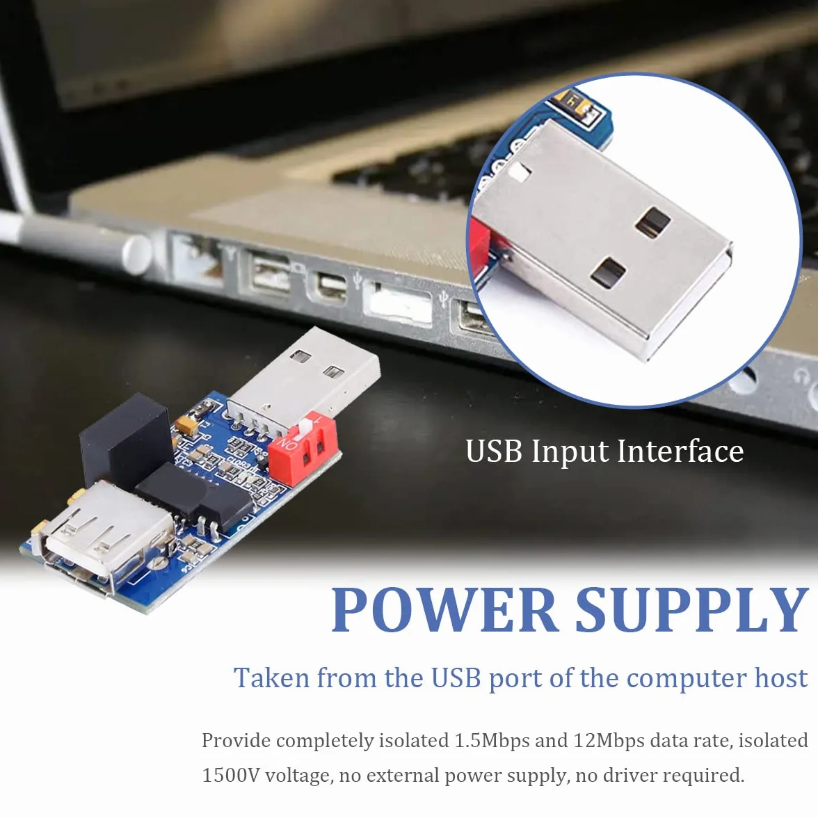 ADUM3160 Moduł izolatora USB, płyta izolatora USB na USB 1500 V, moduł izolatora napięcia, bez sterowników, obsługa Plug-and-Play, 12 Mbit/s 1,5 Mbit/s z kablem USB