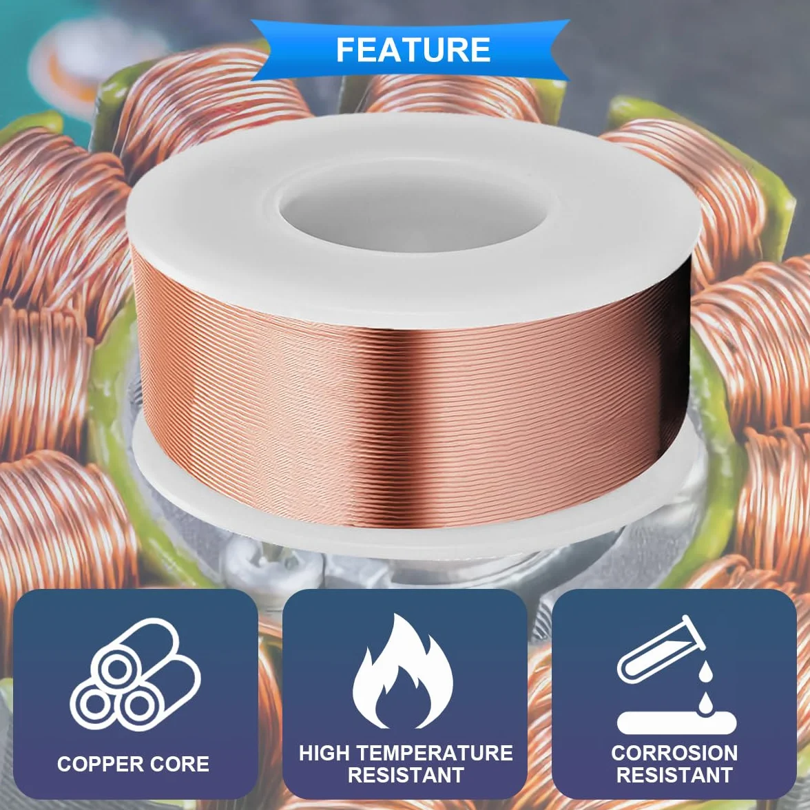 Xiatiaosann 24AWG drut magnetyczny, średnica 0,5 mm, emaliowany drut miedziany, 150 g, 85 m 0,05 mm, izolowany, odporny na wysokie temperatury 155℃ drut nawijany do silnika, transformatory z taśmą