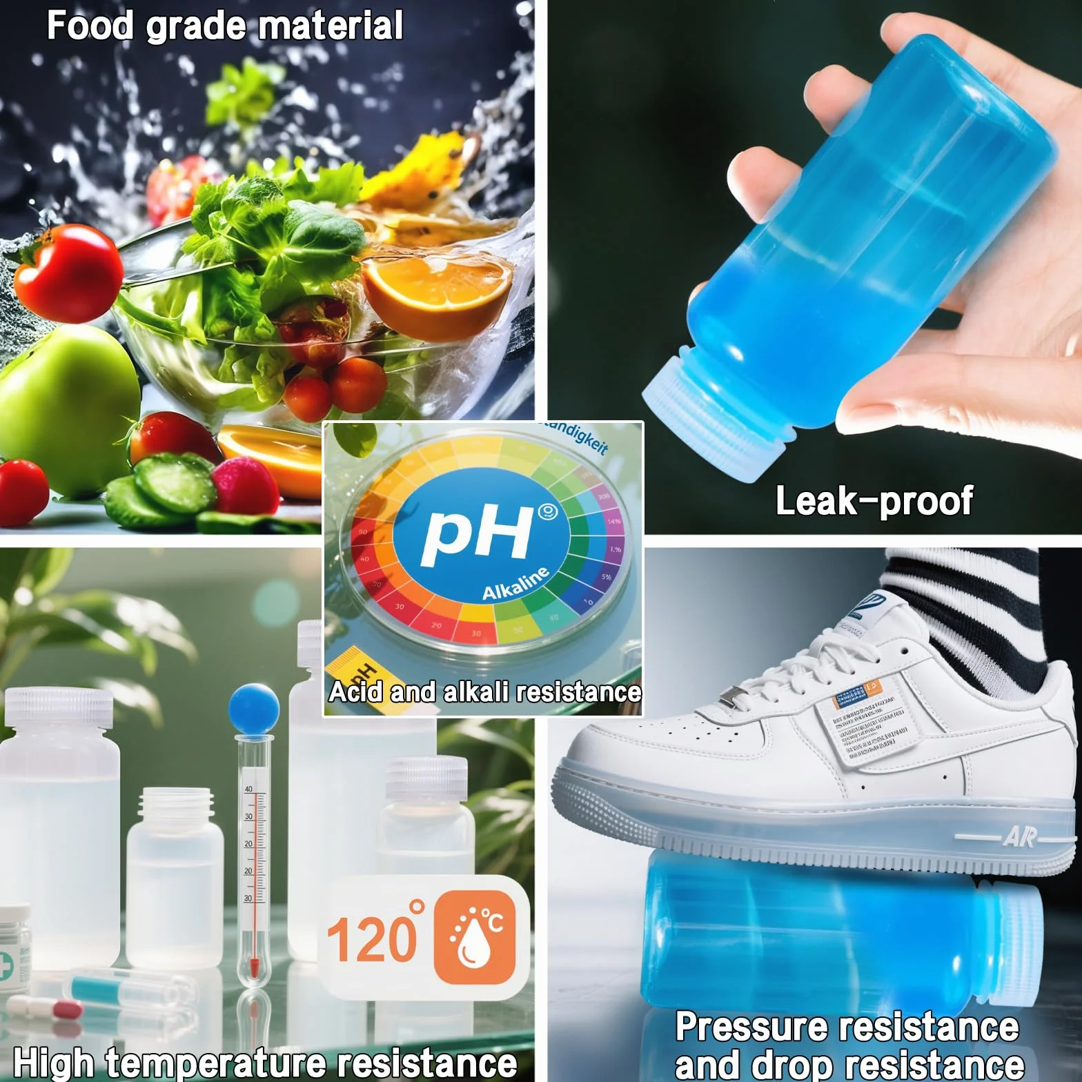 DKBT 6 sztuk butelek z szeroką szyjką z tworzywa sztucznego, 60 ml, puste butelki laboratoryjne, szczelne, z polietylenu (HDPE), z szerokim otworem, do butelek na tabletki, butelki na próbki wody