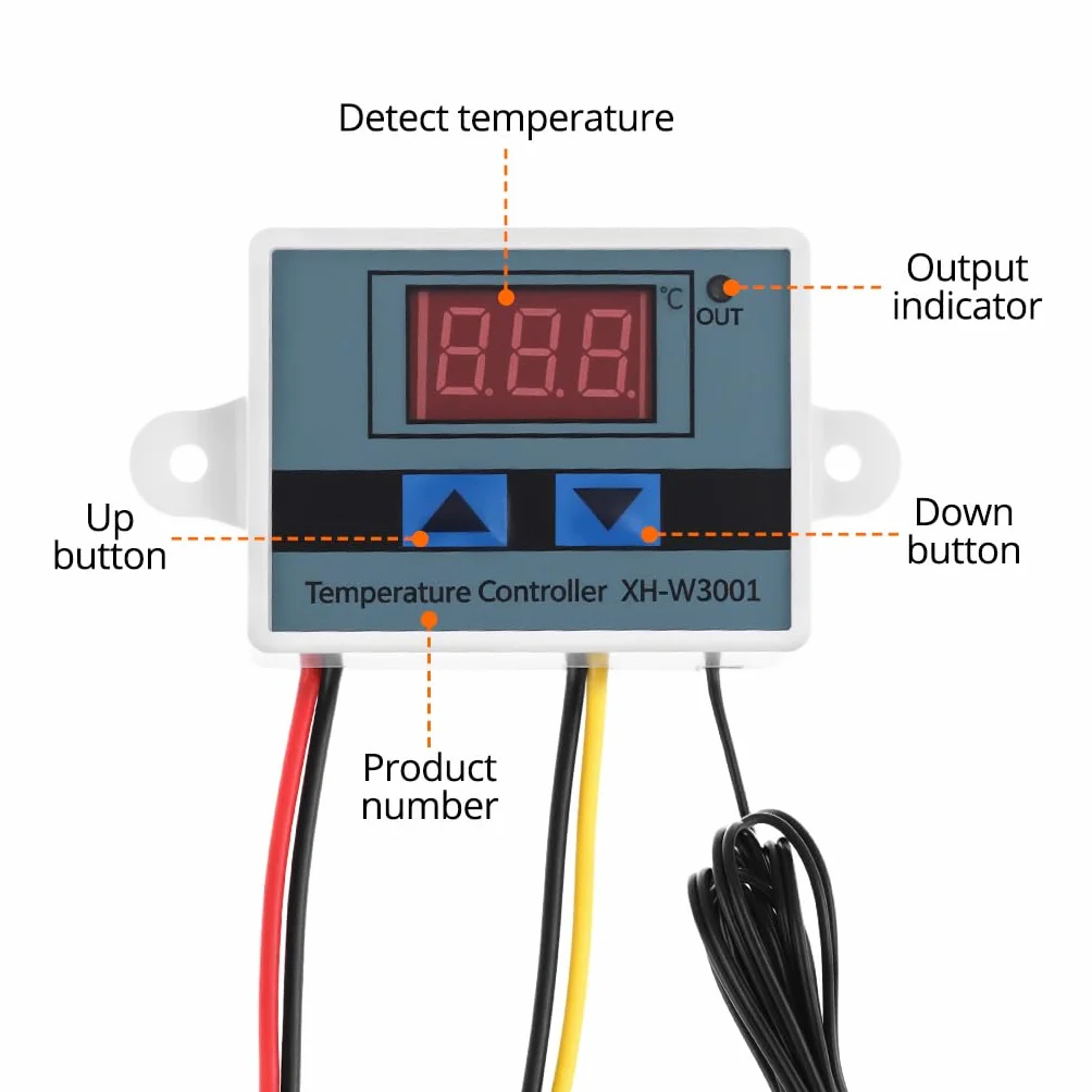 QWORK® Cyfrowy moduł regulatora temperatury LED, 12 V DC 120 W, zakres -50 ℃ do 110 ℃, tryb ogrzewania i chłodzenia, wodoodporna sonda 1 m