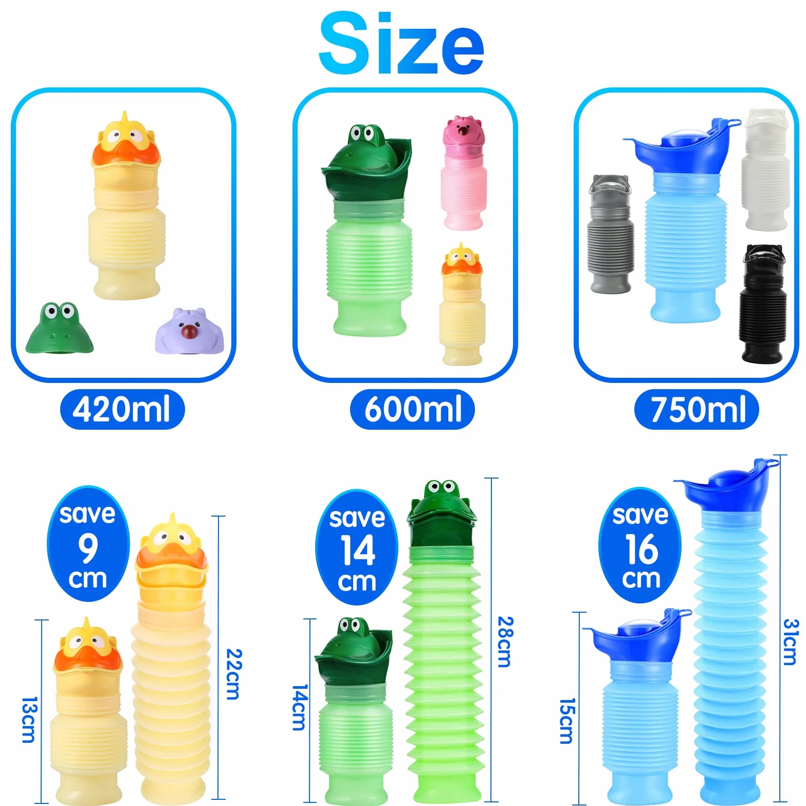 Topcloud Pisuar termokurczliwy, 2 sztuki, 750 ml, dla mężczyzn, kobiet, przenośna toaleta, nocnik, butelka na mocz, wielokrotnego użytku, awaryjny pisuar na kemping, samochód, podróż, korki i kolejki