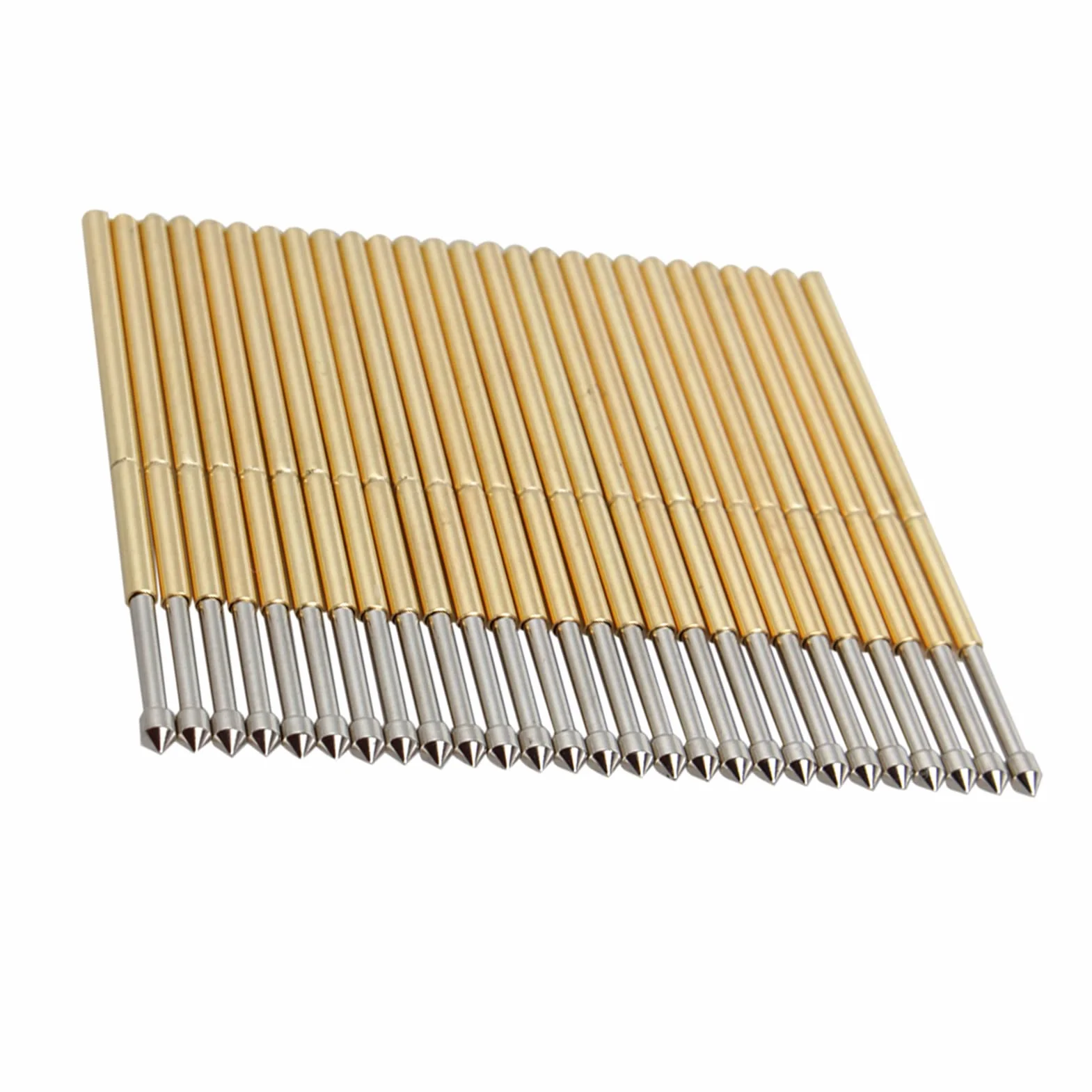 P100 - E2 Spring Test Probe 100pcs | 3A Current for PCB Testing | Cone Pogo Pins for Gold Fingers/Through - Hole Components | 50mΩ, 6.5mm Stroke