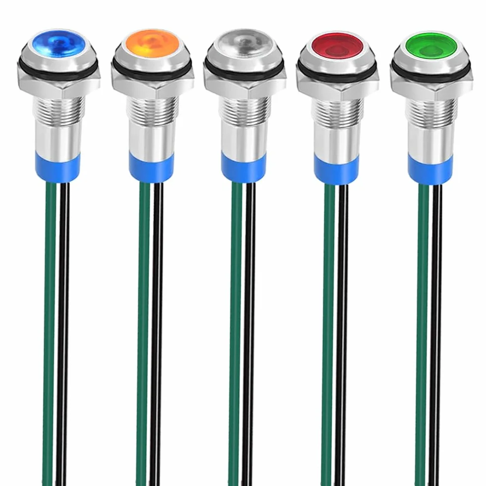 Gebildet 5 Sztuk 8mm 3V-4.5V-5V-6V-7.5V-9Vdc Oszczędność Energii Led Metalowy Wskaźnik Świetlny Wodoodporna Lampka Sygnalizacyjna Z Przewodem (Czerwony/Pomarańczowy/Niebieski/Zielony/Biały)