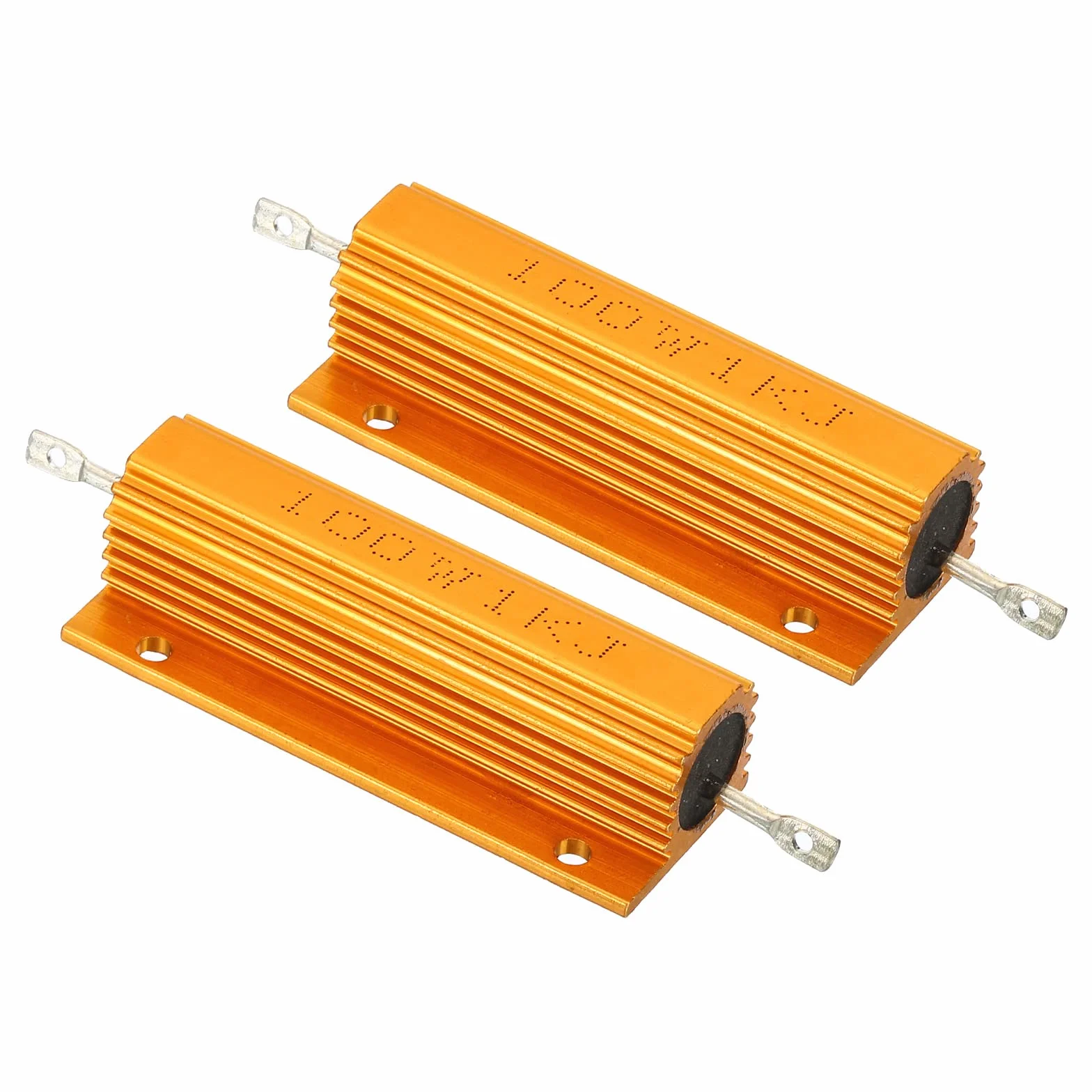 PATIKIL 2 sztuki 100W 1K Ohm aluminiowa obudowa rezystor obudowa drut rezystory śruba zacisk rezystor mocy złoty odcień