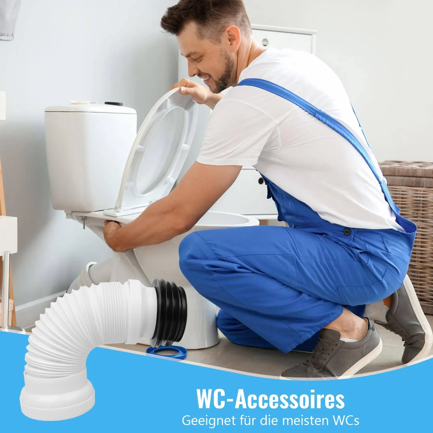 KOVACQ Elastyczna rura odpływowa WC, przedłużka 250-500 mm, regulowana, uniwersalna, pasuje do konfiguracji Ale, rura toaletowa, króciec przyłączeniowy do uniwersalnego odpływu WC (biała)